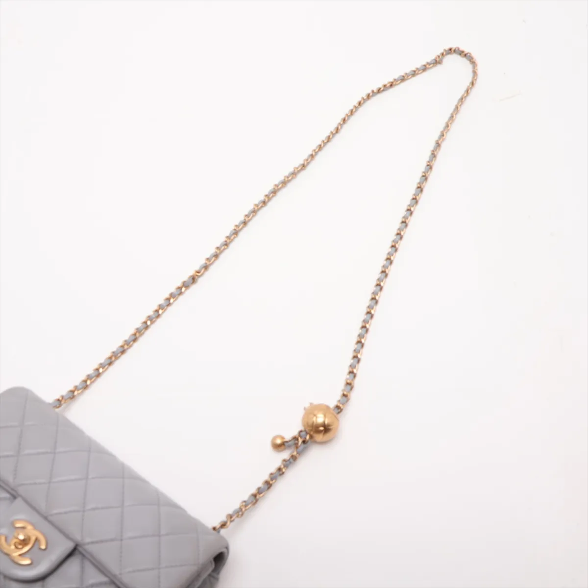Mini Matelassé 20 Lambskin Chain Shoulder Bag, Coco Ball, Grey, Gold Hardware, A69900 — view 5