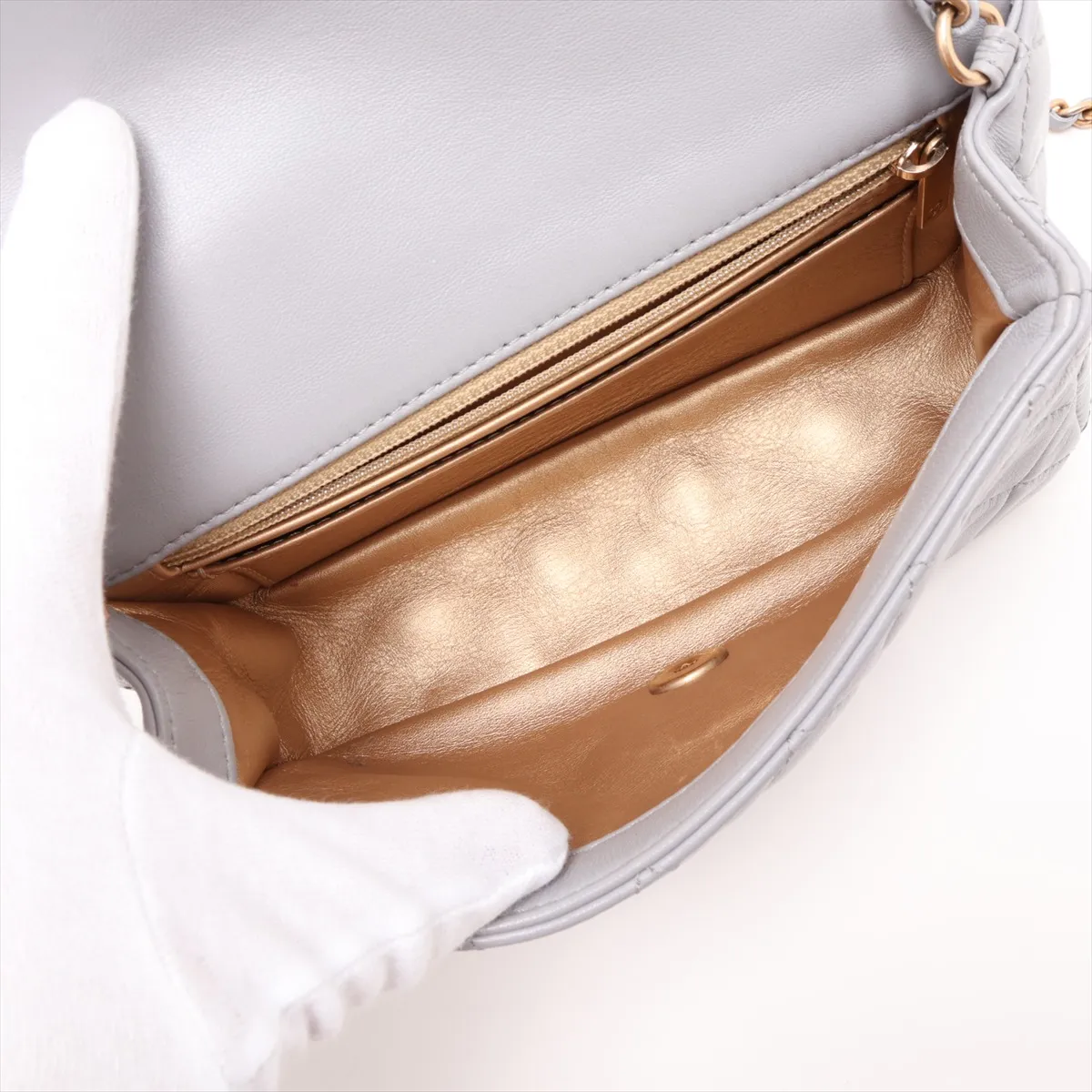 Mini Matelassé 20 Lambskin Chain Shoulder Bag, Coco Ball, Grey, Gold Hardware, A69900 — view 6