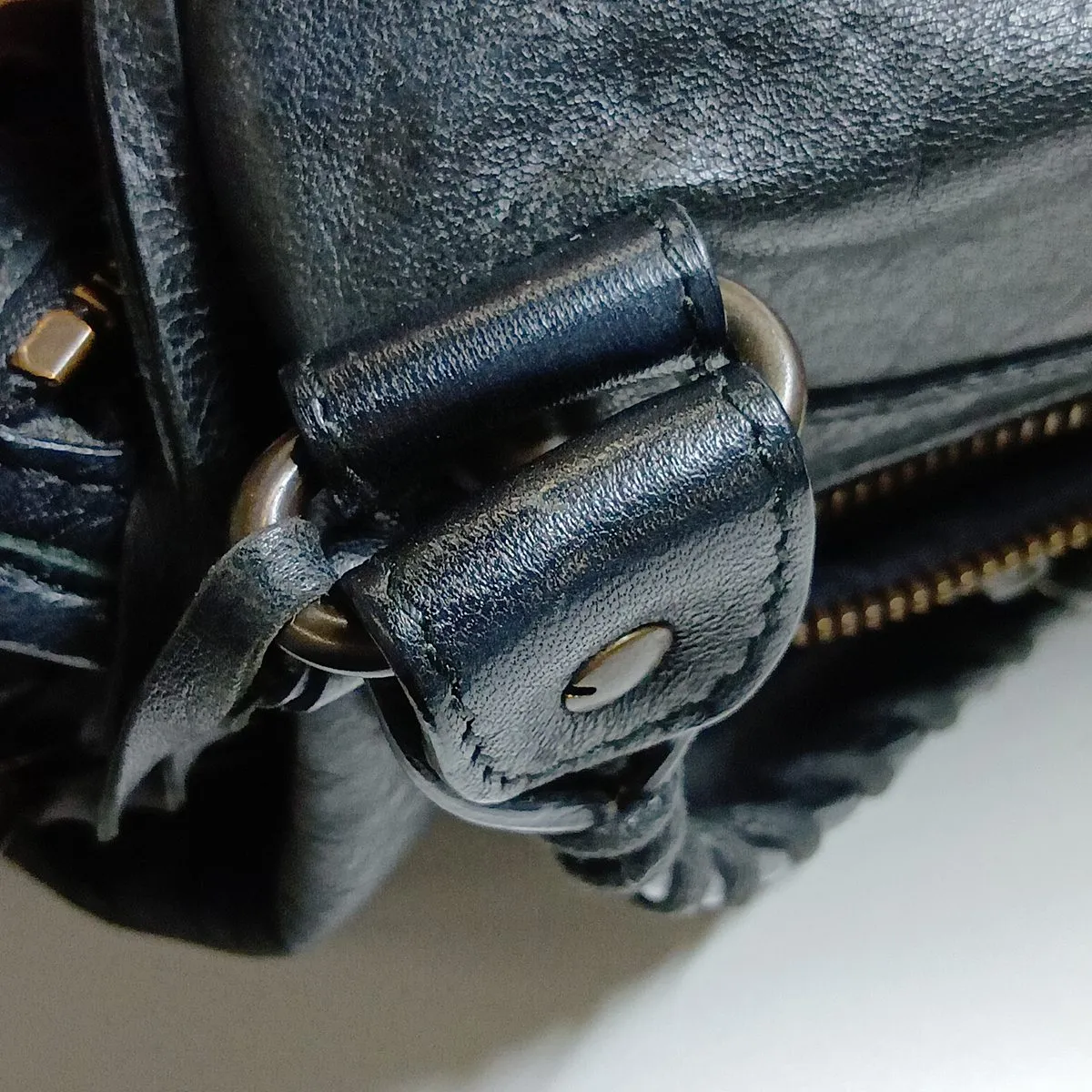 Leather 2-Way Handbag, Black, 278195, with Mirror — view 14