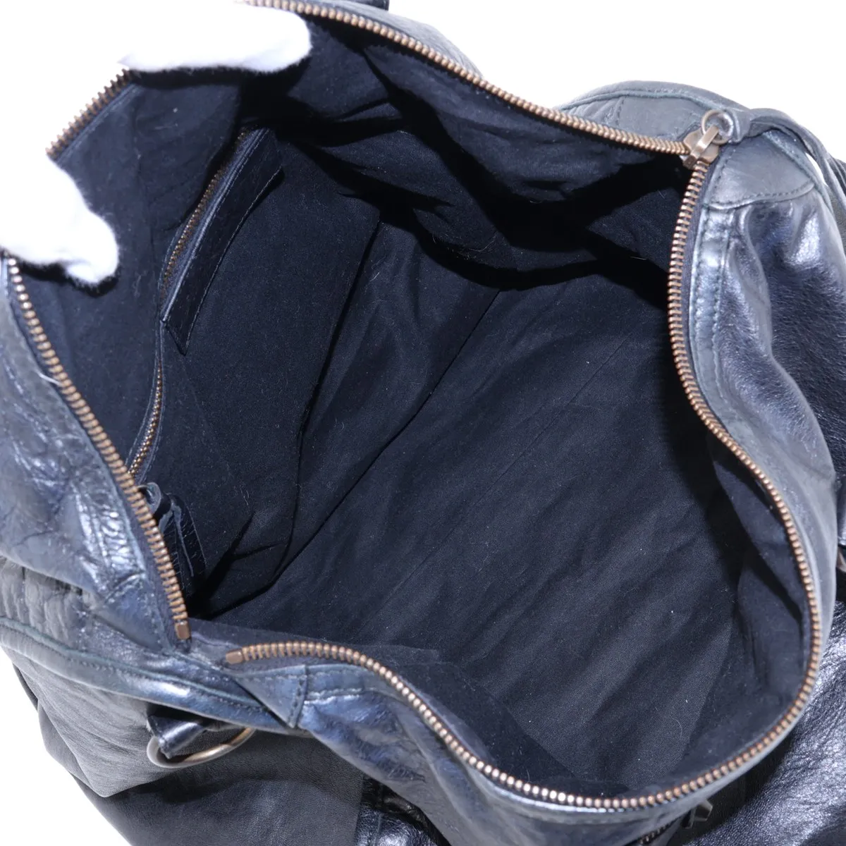 Leather 2-Way Handbag, Black, 278195, with Mirror — view 8
