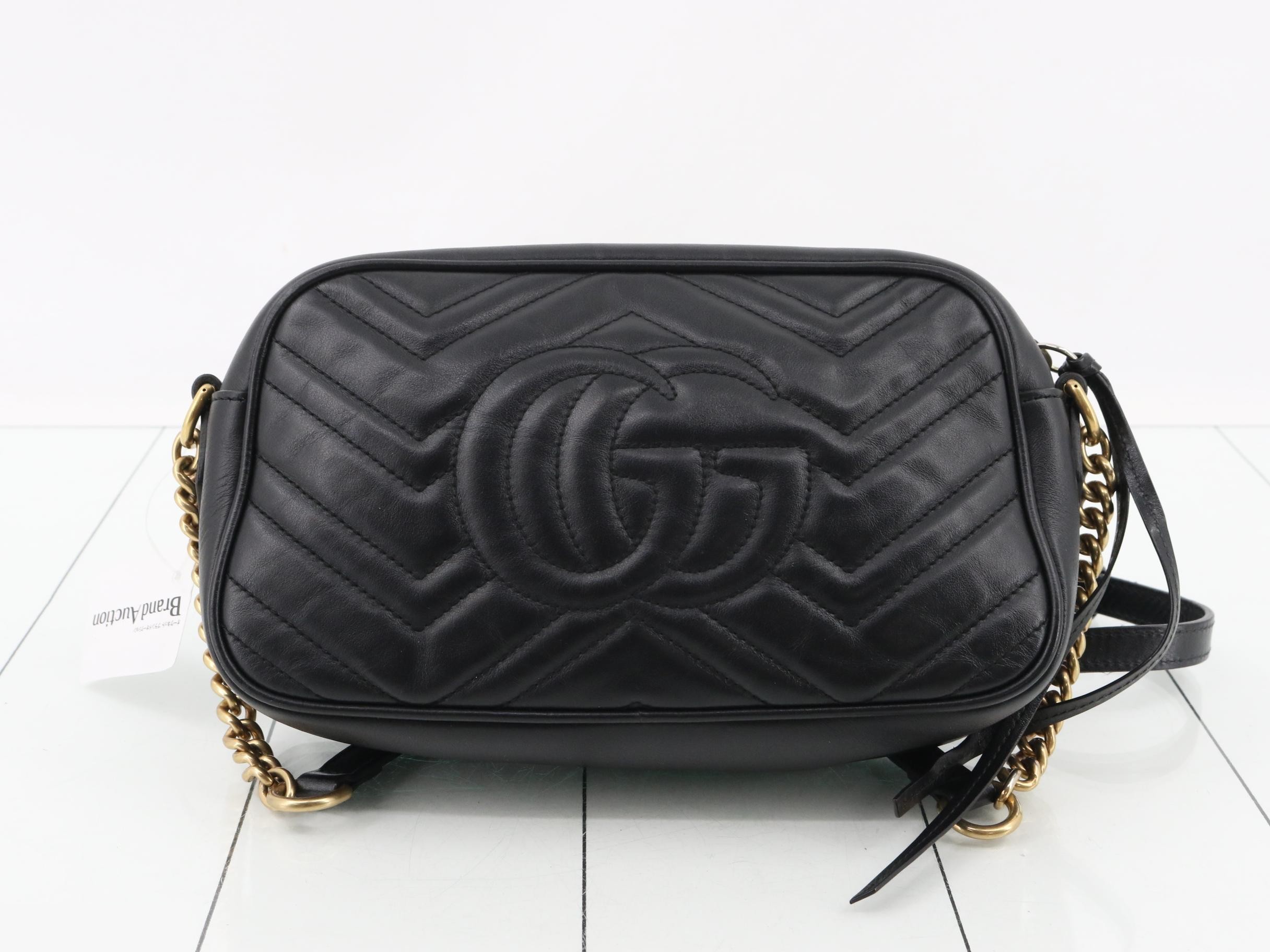GG Marmont Leather Chain Shoulder Bag, Black — view 2