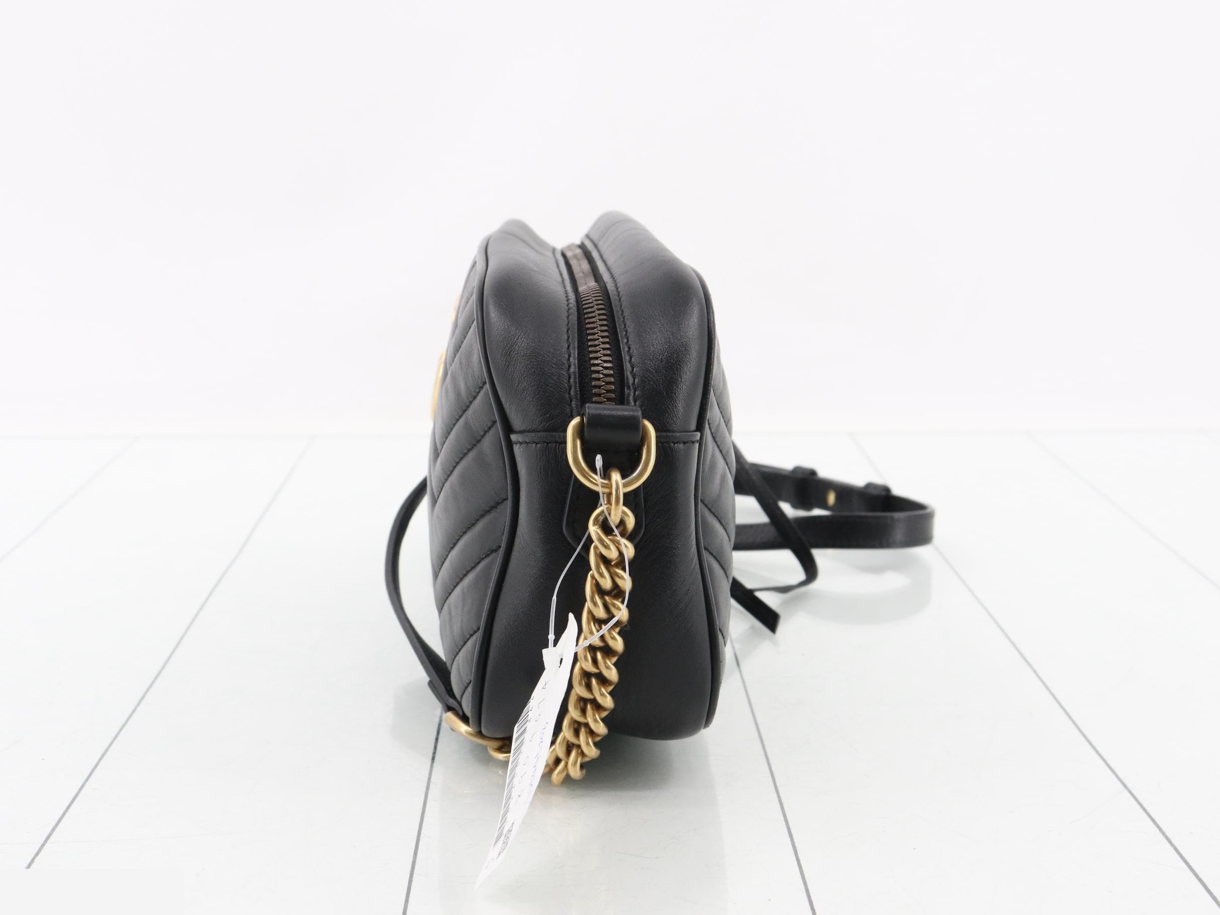 GG Marmont Leather Chain Shoulder Bag, Black — view 3