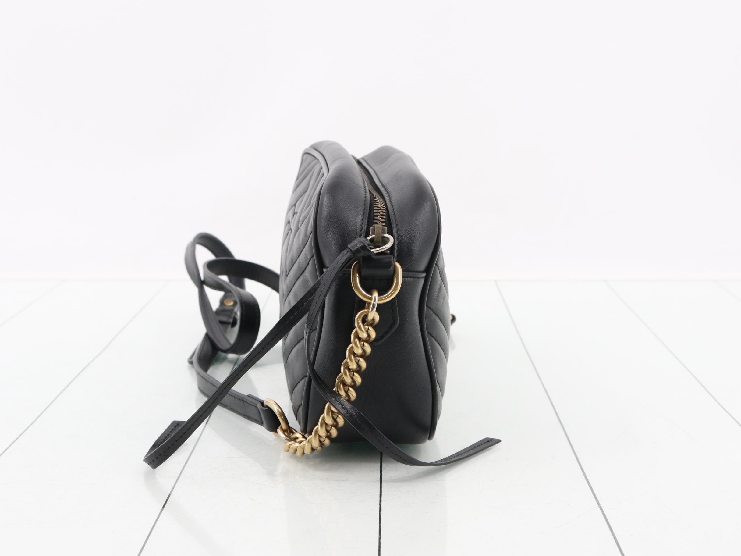 GG Marmont Leather Chain Shoulder Bag, Black — view 4