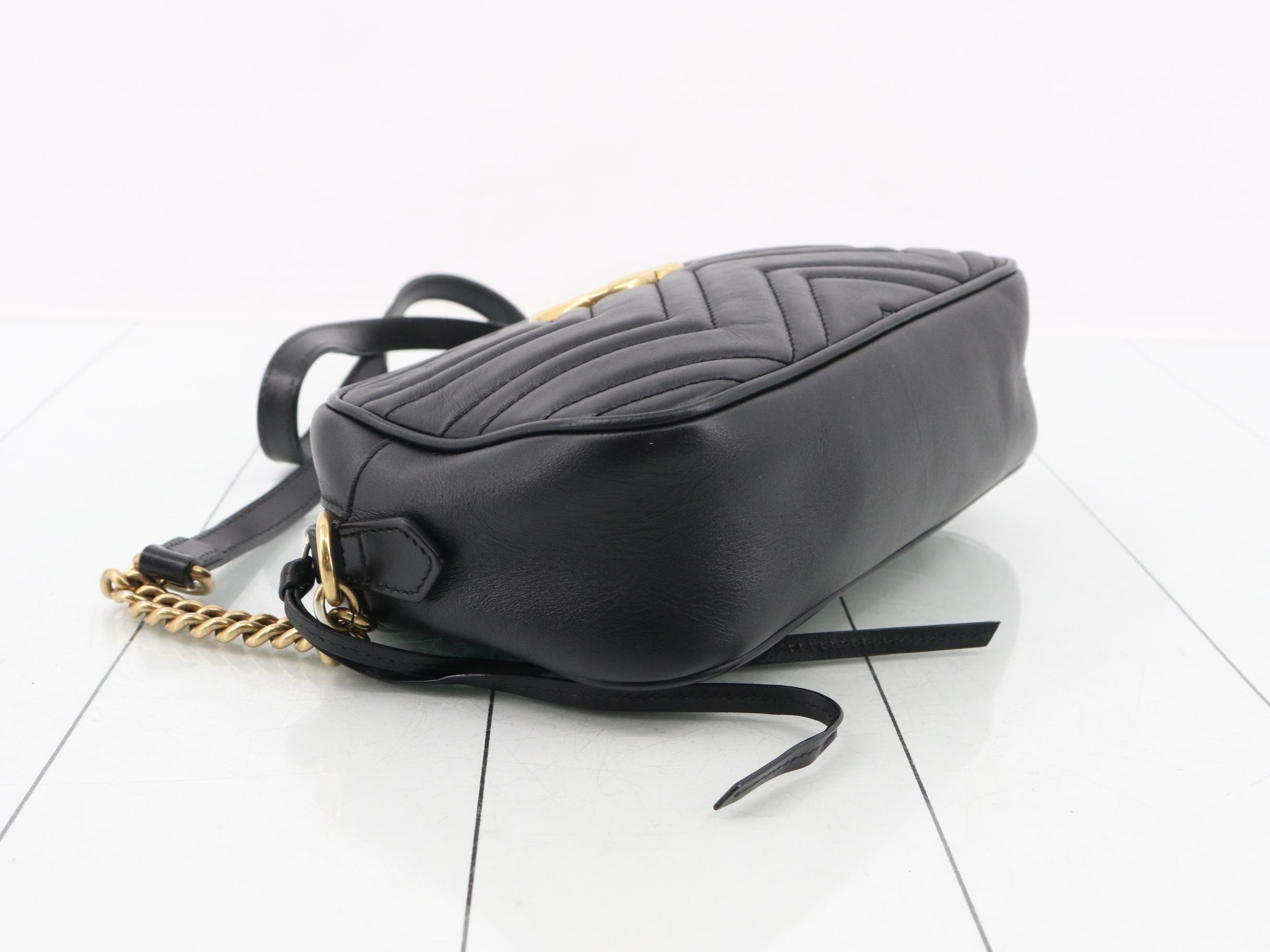 GG Marmont Leather Chain Shoulder Bag, Black — view 5