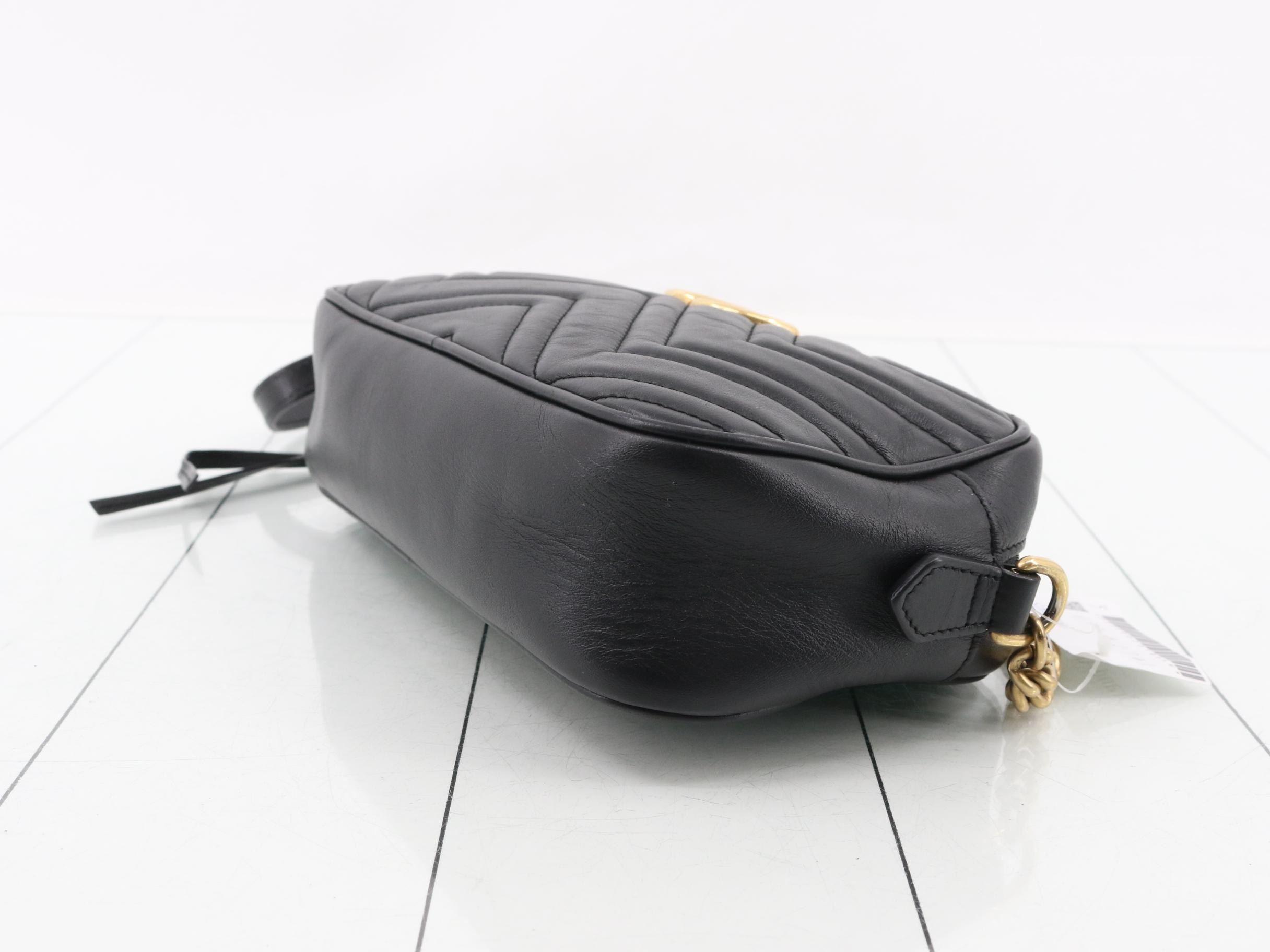 GG Marmont Leather Chain Shoulder Bag, Black — view 6
