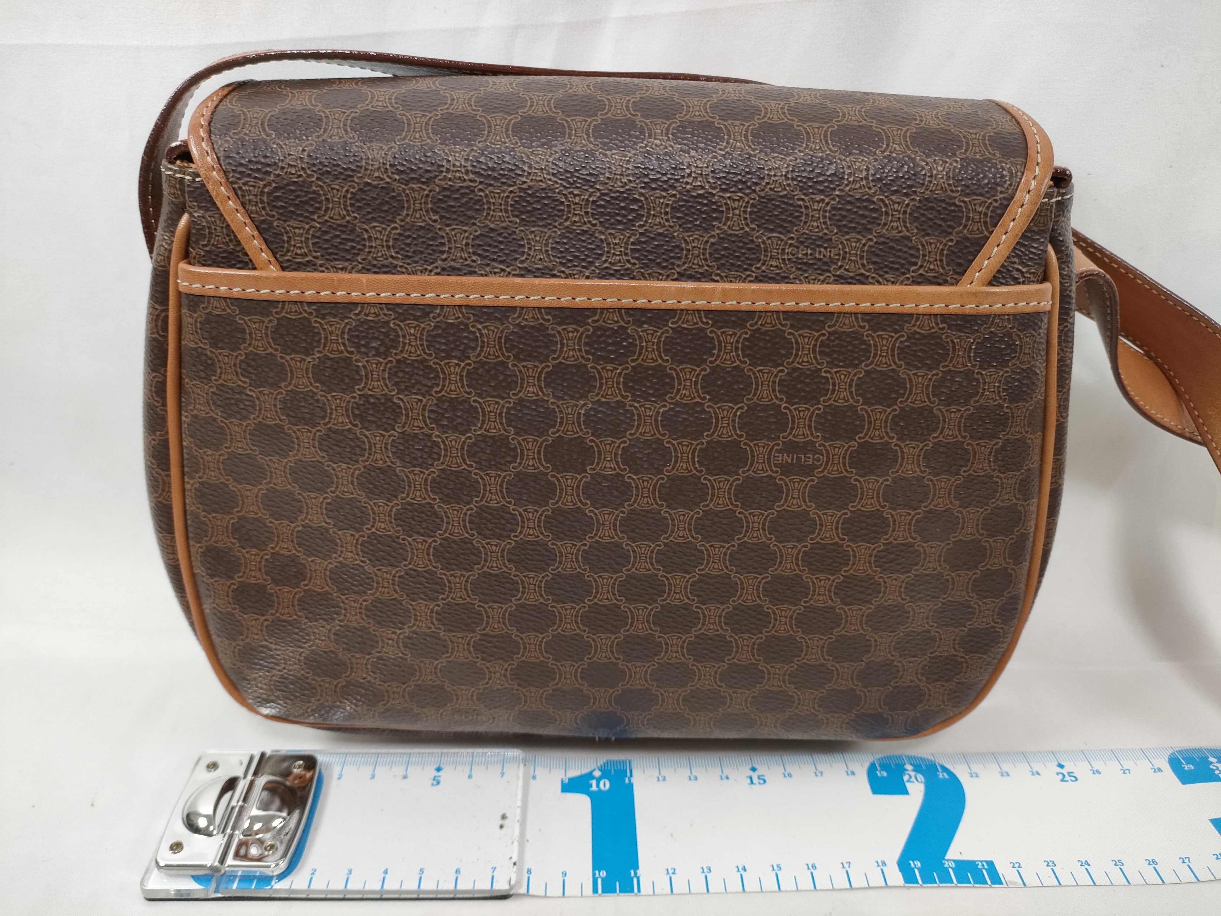 Macadam pattern PVC x leather brown shoulder bag with M14 stamp. — view 2