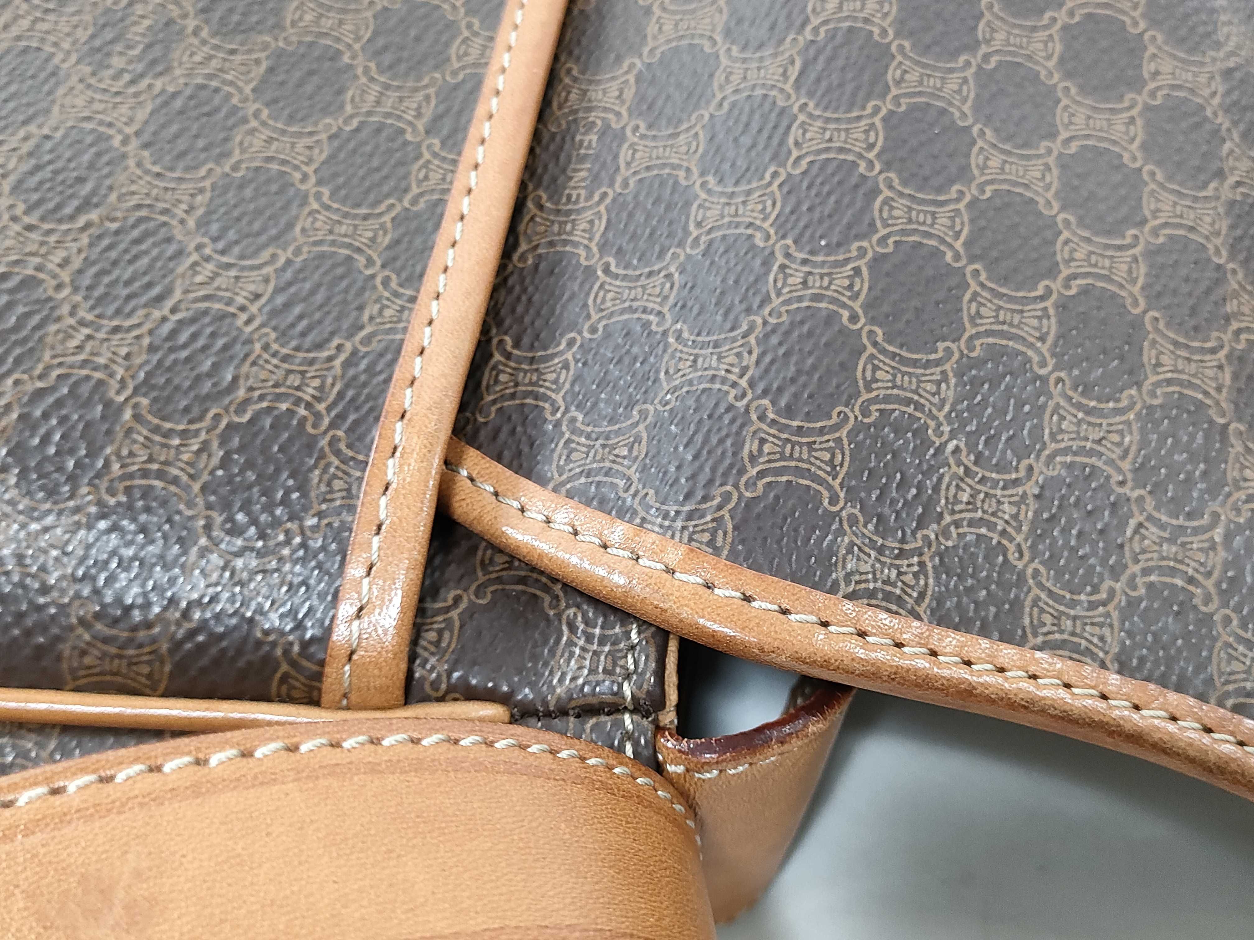 Macadam pattern PVC x leather brown shoulder bag with M14 stamp. — view 15