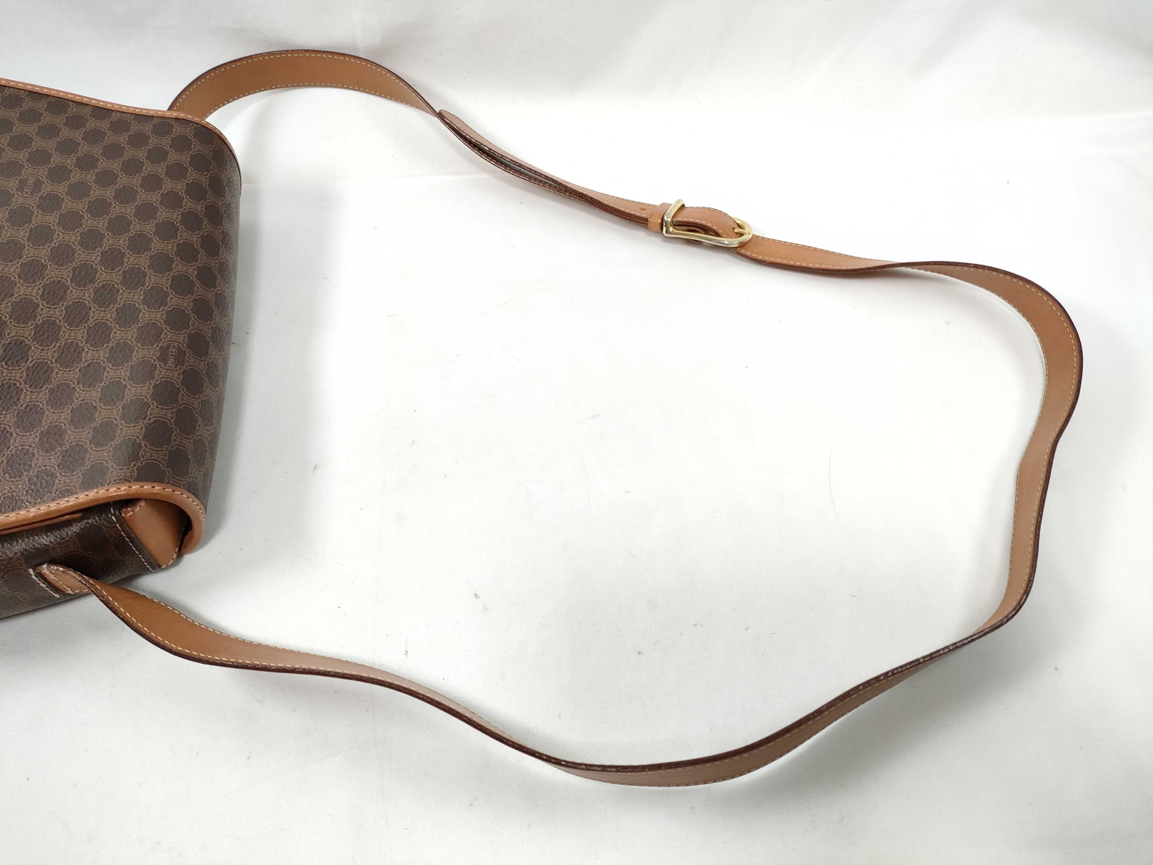 Macadam pattern PVC x leather brown shoulder bag with M14 stamp. — view 3