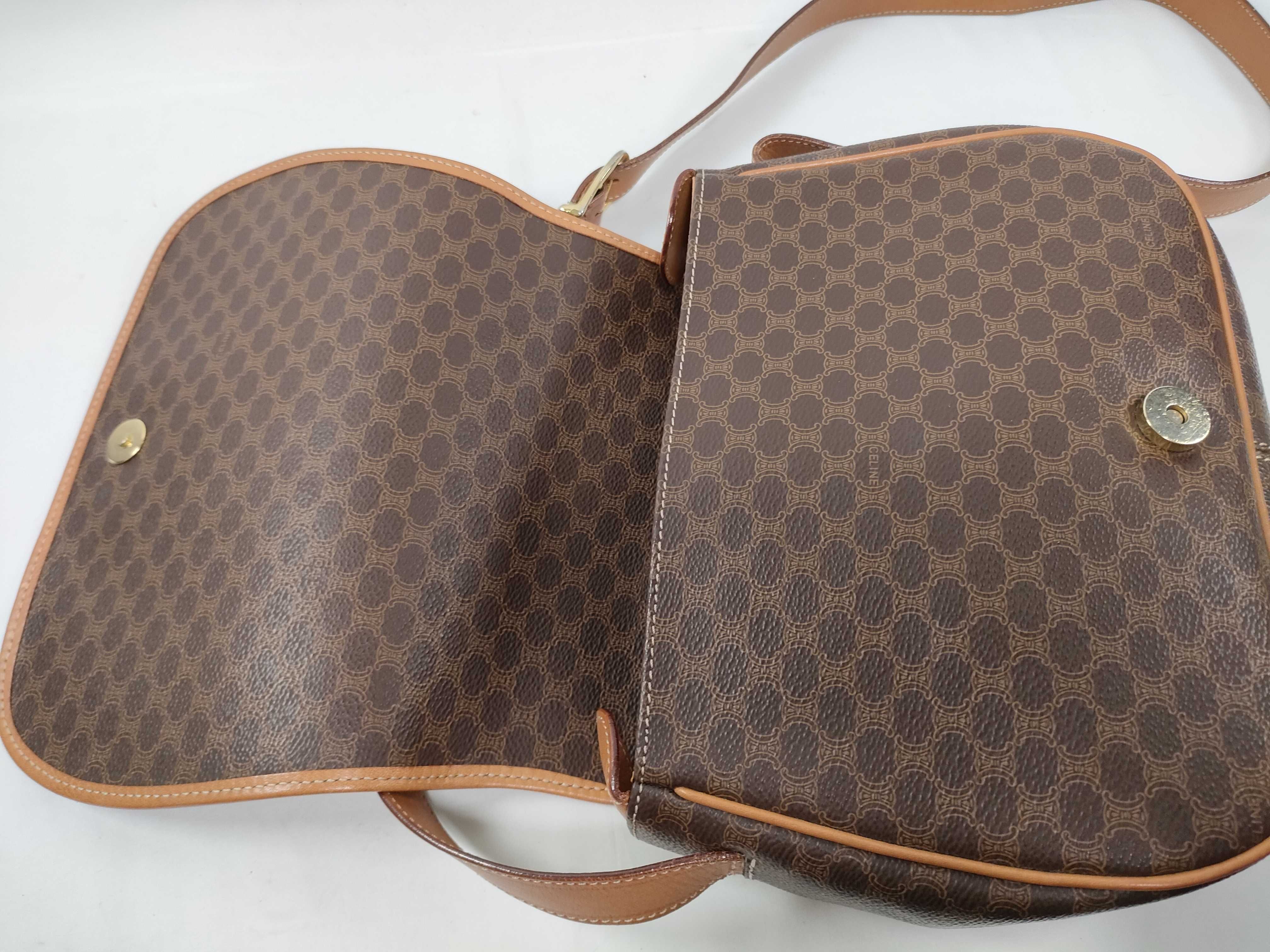 Macadam pattern PVC x leather brown shoulder bag with M14 stamp. — view 8
