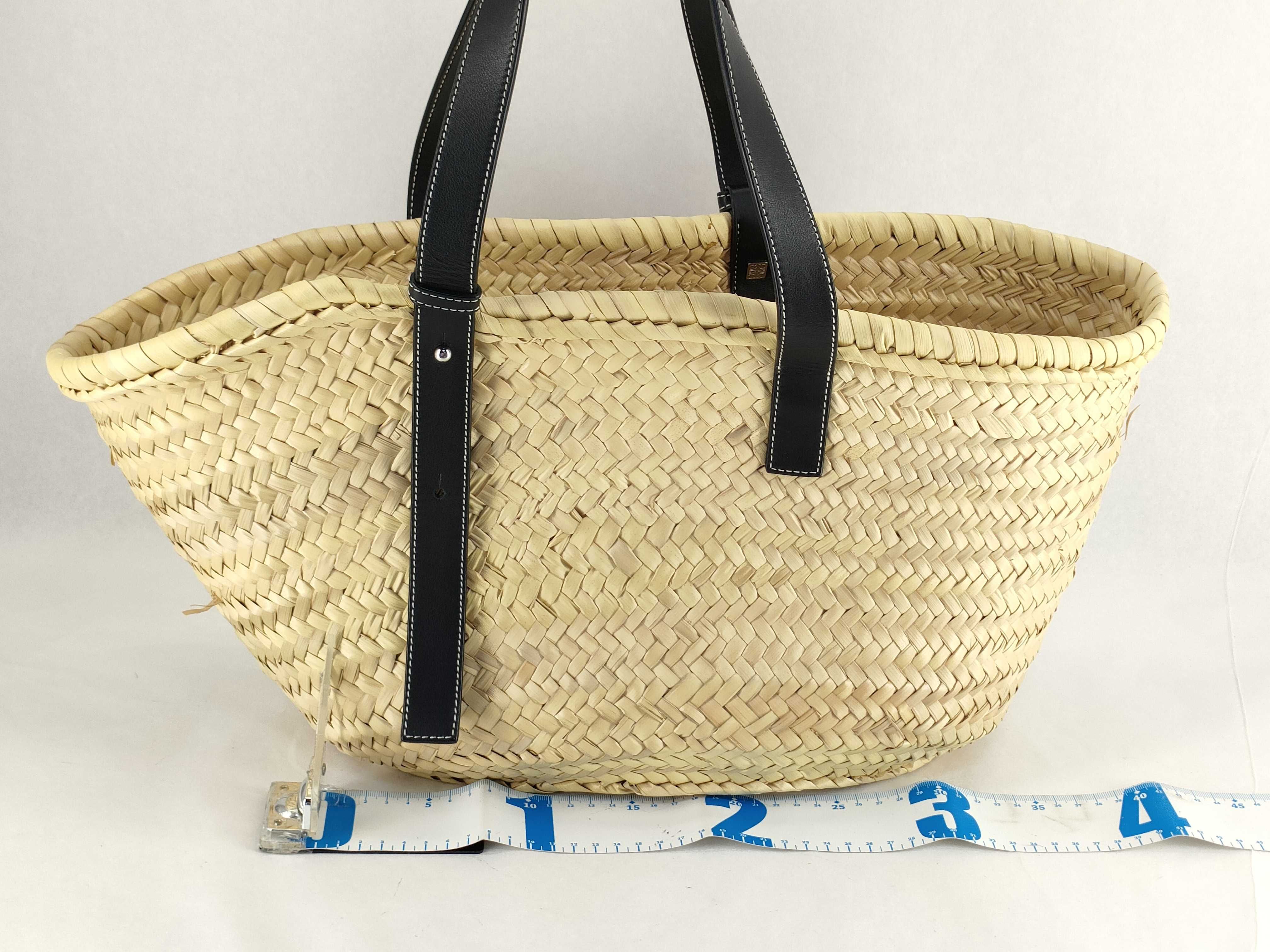 Anagram Basket Large Raffia x Leather Basket Bag Beige x Black Handbag — view 2