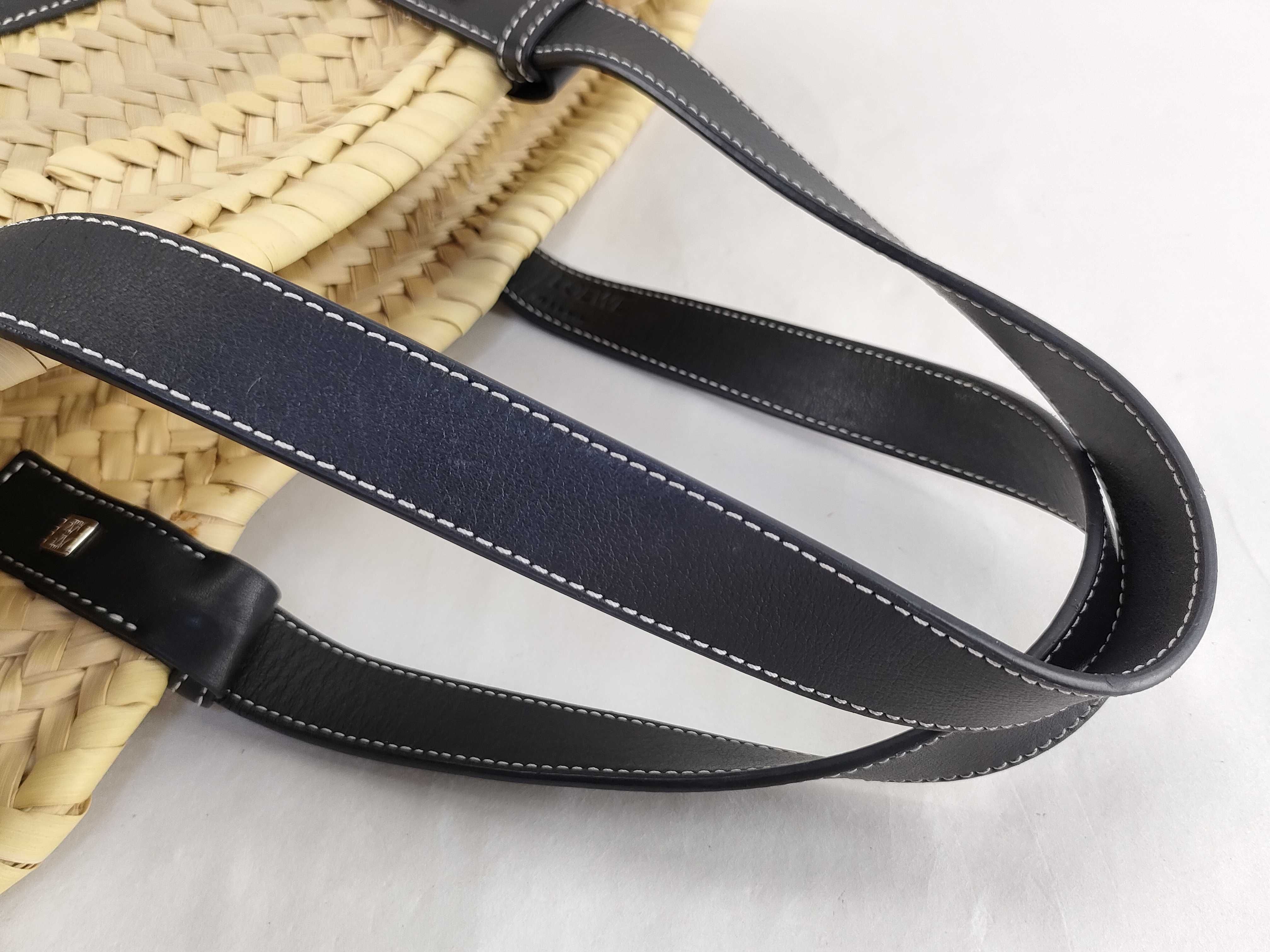 Anagram Basket Large Raffia x Leather Basket Bag Beige x Black Handbag — view 3