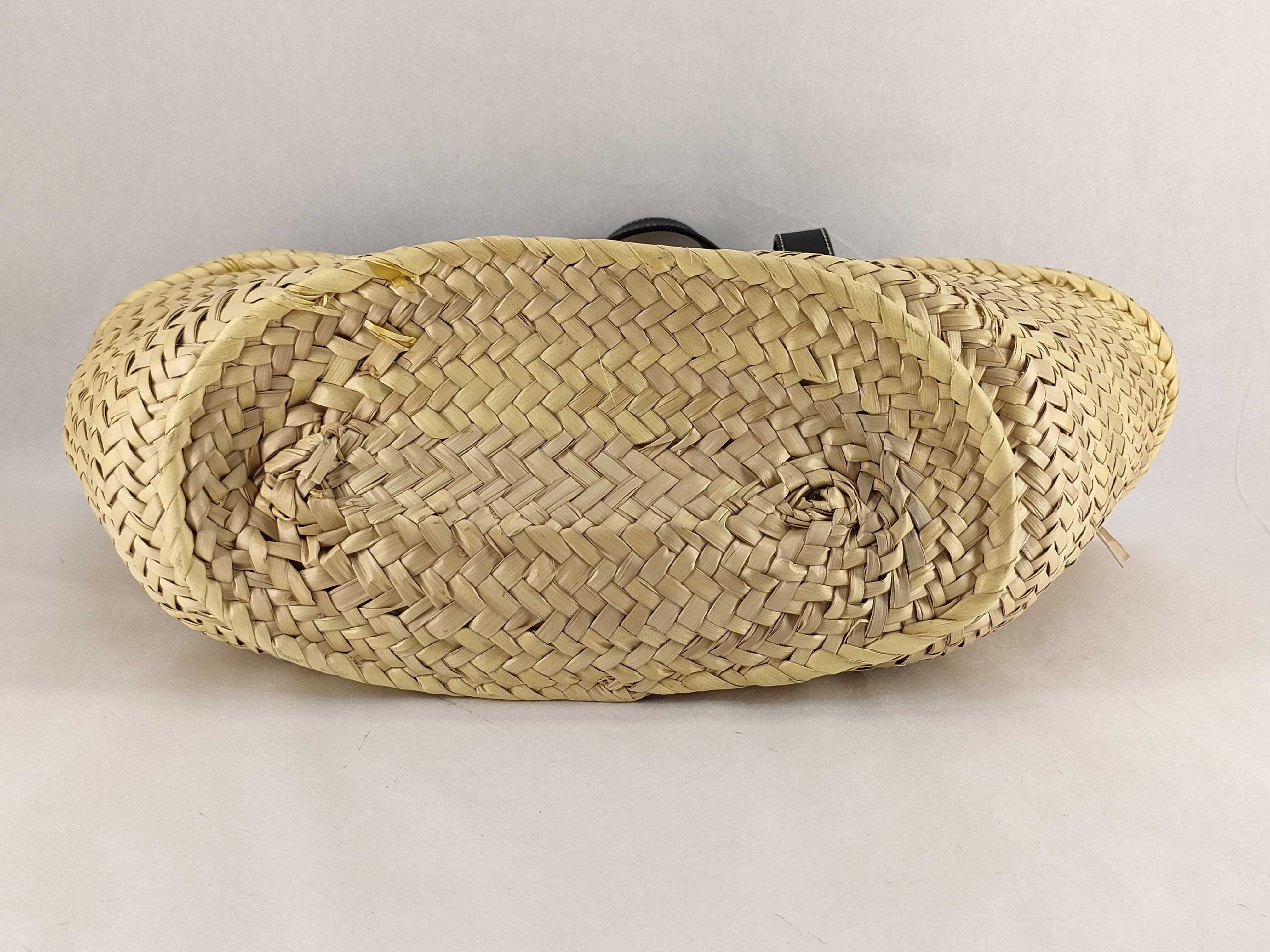 Anagram Basket Large Raffia x Leather Basket Bag Beige x Black Handbag — view 7