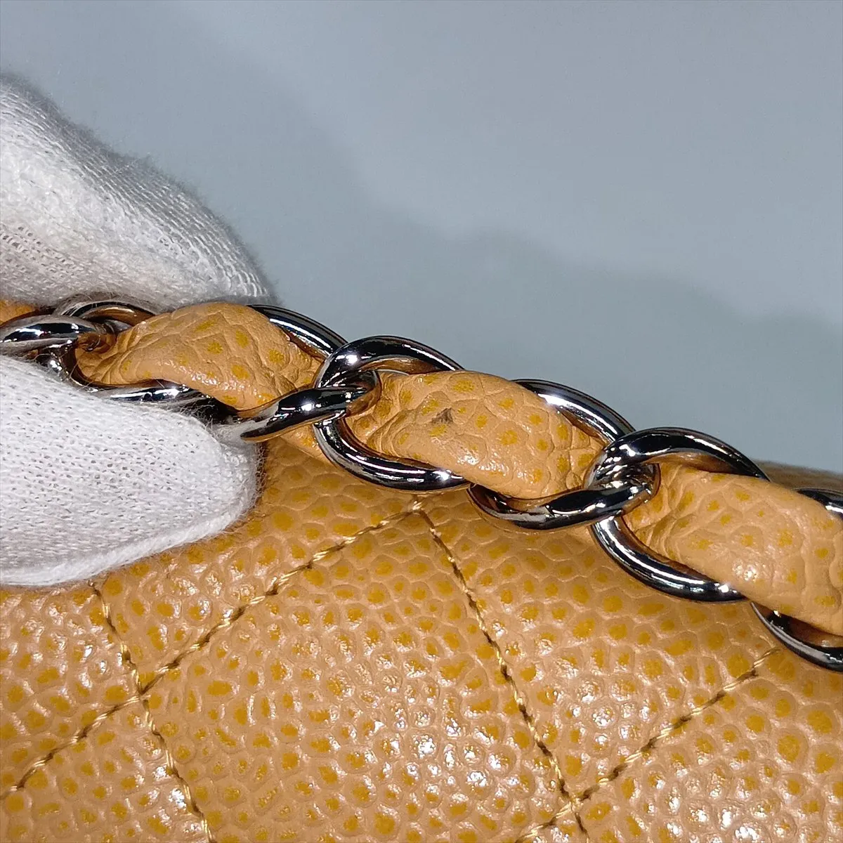 [Individually packaged] Chanel Matelassé 25 Caviar Skin Double Flap Double Chain Bag, Beige, Silver Hardware, 10573718, Serial Number 10-series, A01112 — view 13