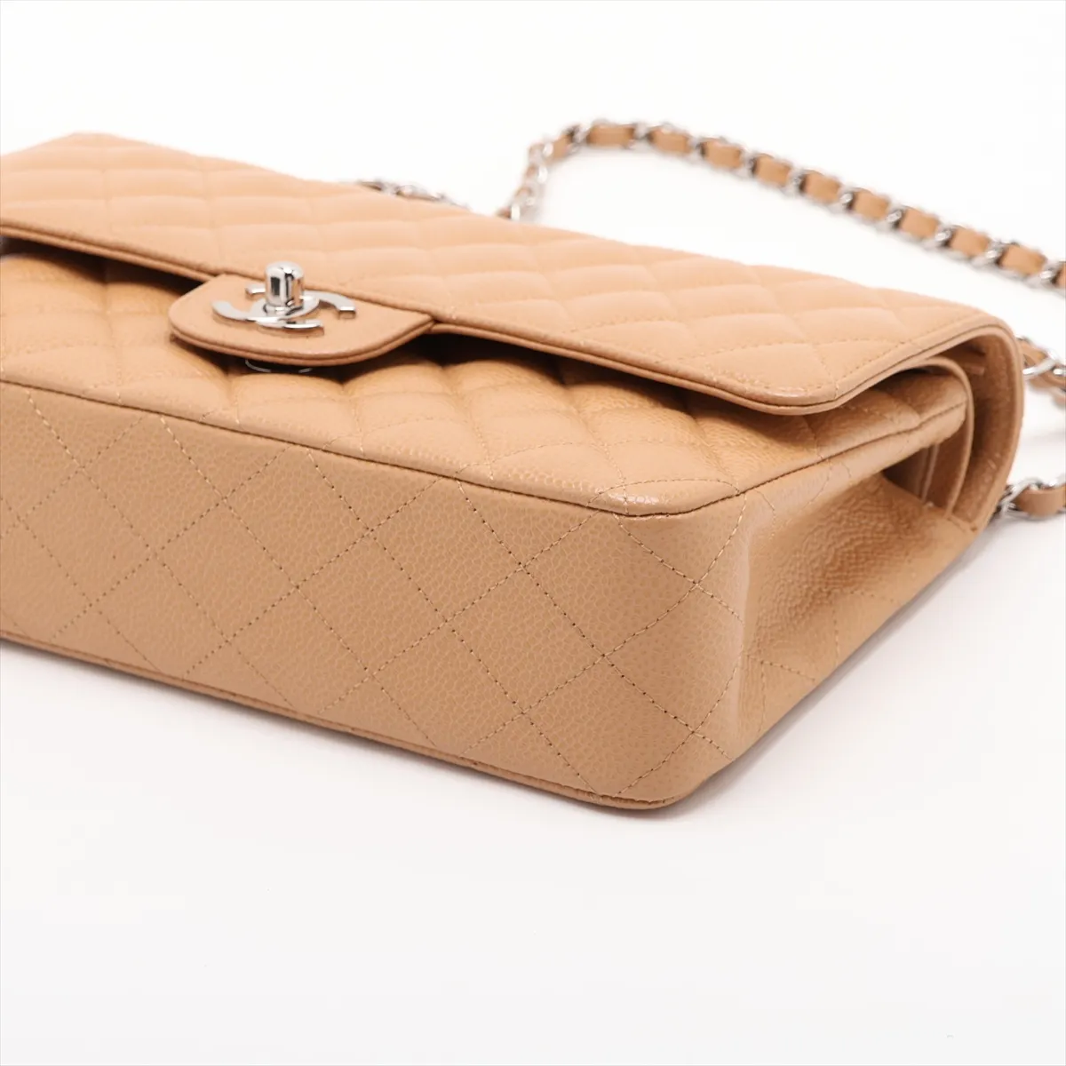 [Individually packaged] Chanel Matelassé 25 Caviar Skin Double Flap Double Chain Bag, Beige, Silver Hardware, 10573718, Serial Number 10-series, A01112 — view 3
