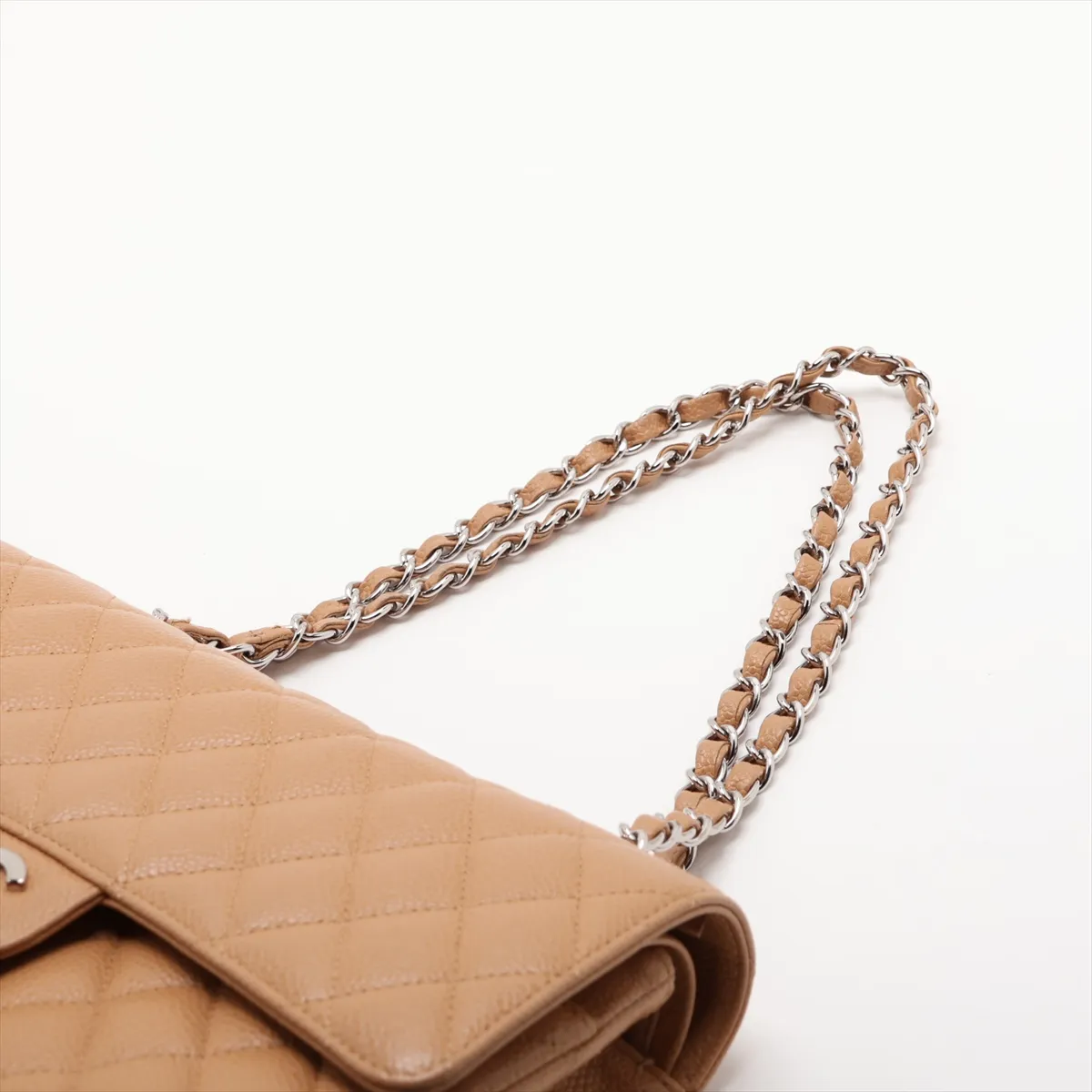 [Individually packaged] Chanel Matelassé 25 Caviar Skin Double Flap Double Chain Bag, Beige, Silver Hardware, 10573718, Serial Number 10-series, A01112 — view 5