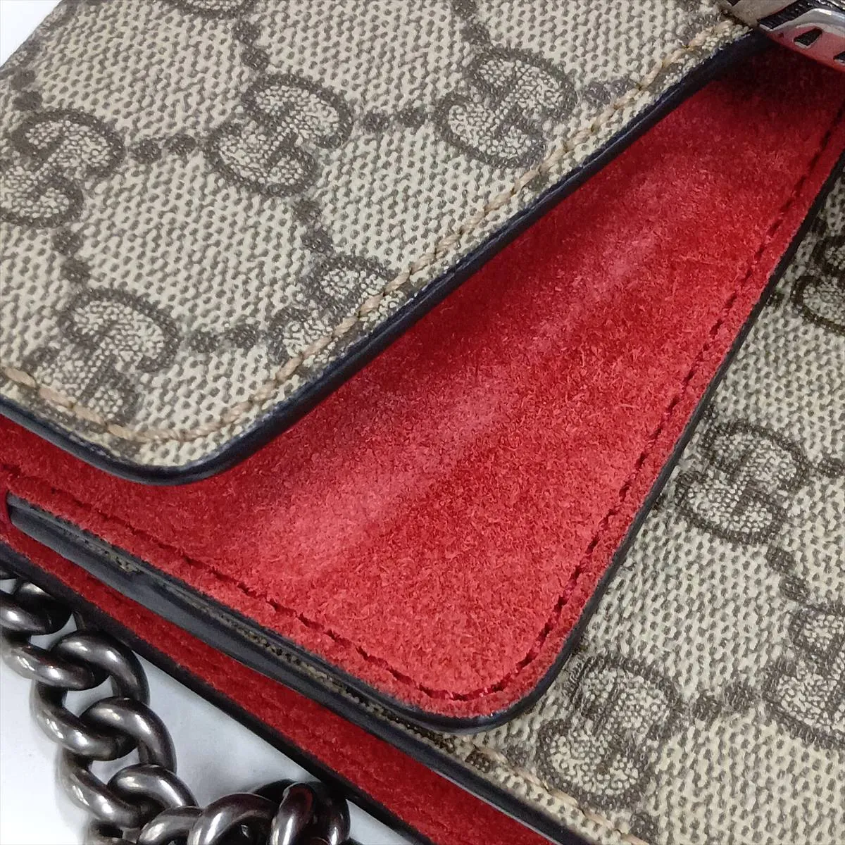 GG Supreme Dionysus 421970 PVC x Leather x Suede Chain Shoulder Bag Beige x Red — view 10