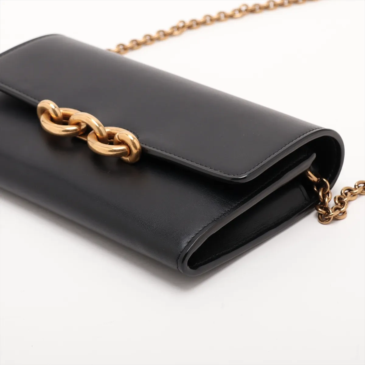 Maillon Leather Chain Wallet, Black, 696608 — view 3
