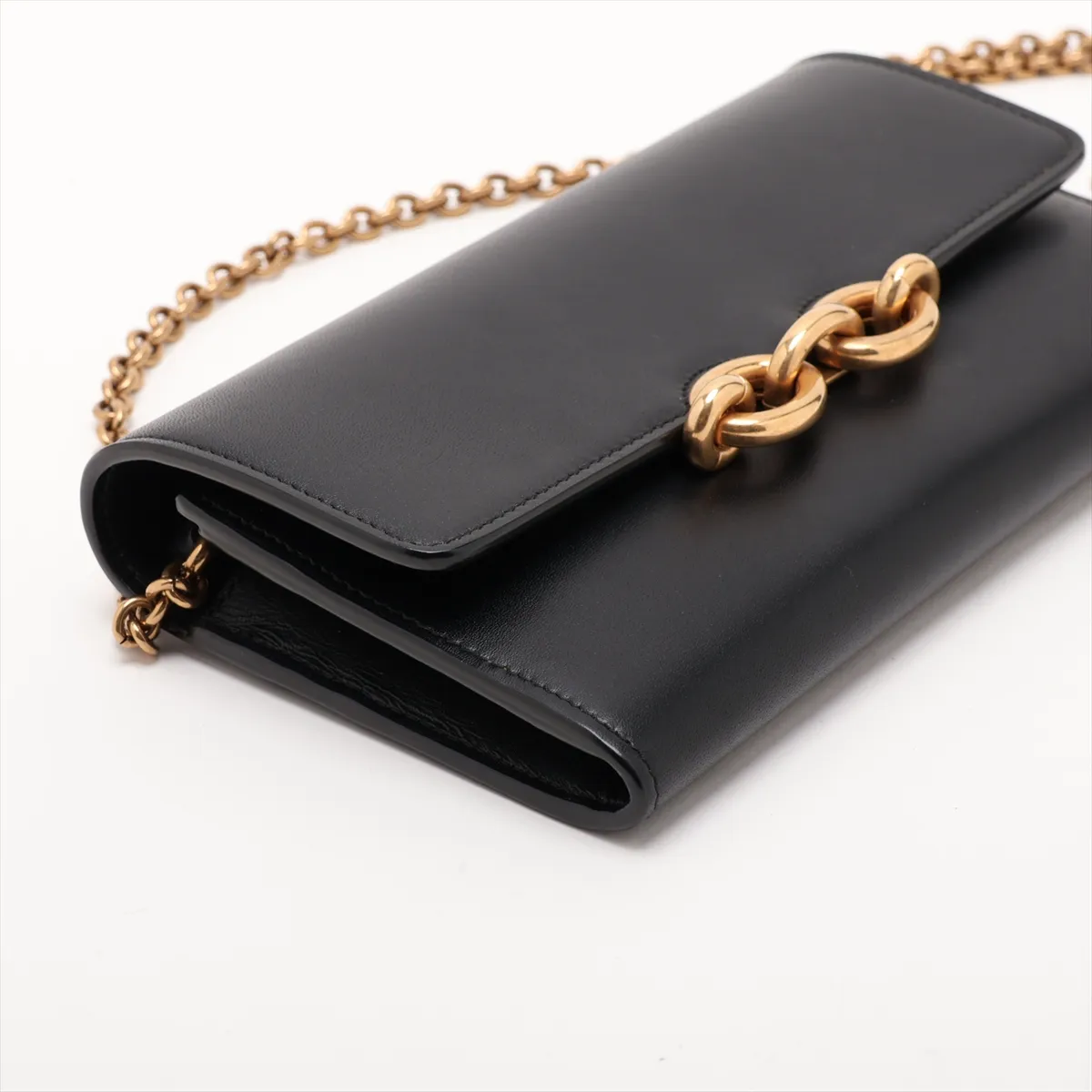 Maillon Leather Chain Wallet, Black, 696608 — view 4