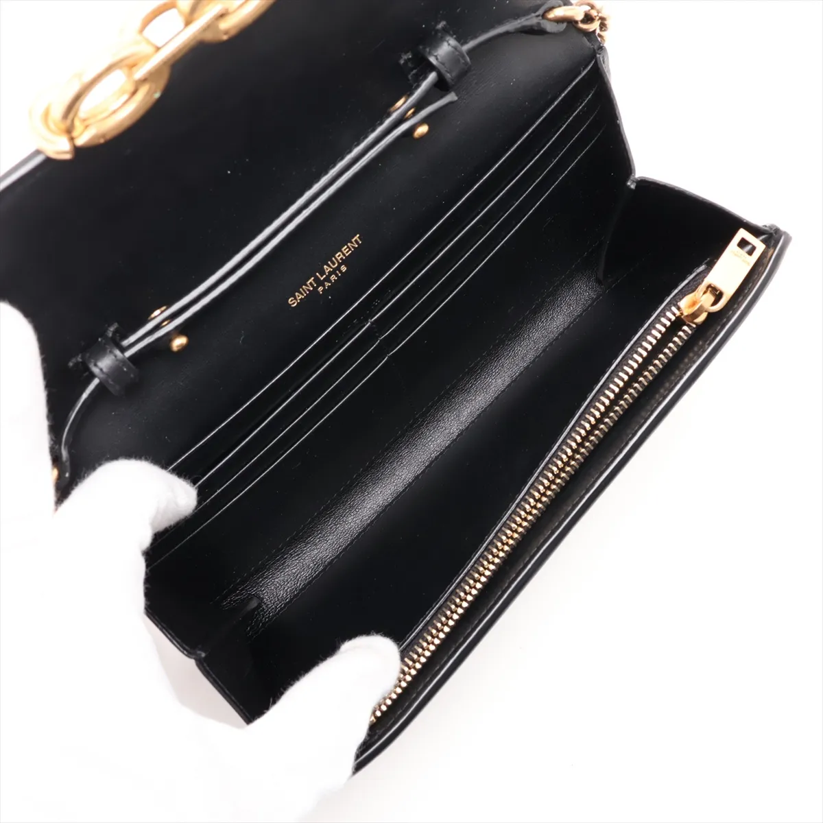 Maillon Leather Chain Wallet, Black, 696608 — view 6