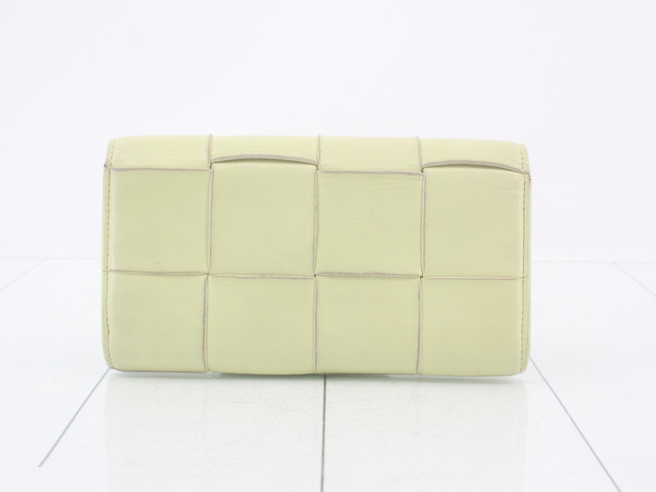 Maxi Intrecciato Folding Wallet, Lemon Yellow, Gold Hardware — view 2