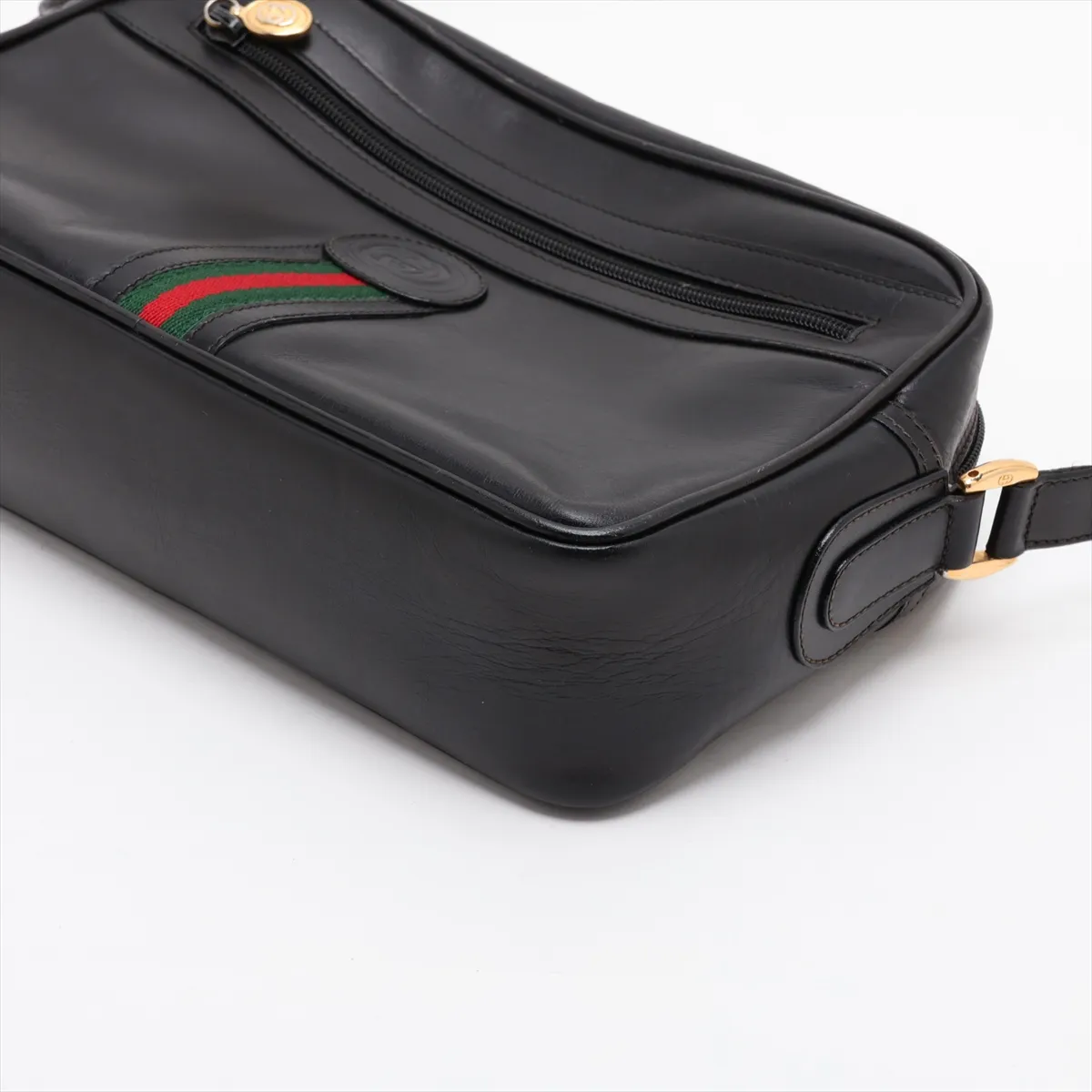 Sherry Line Leather Shoulder Bag, Black — view 3