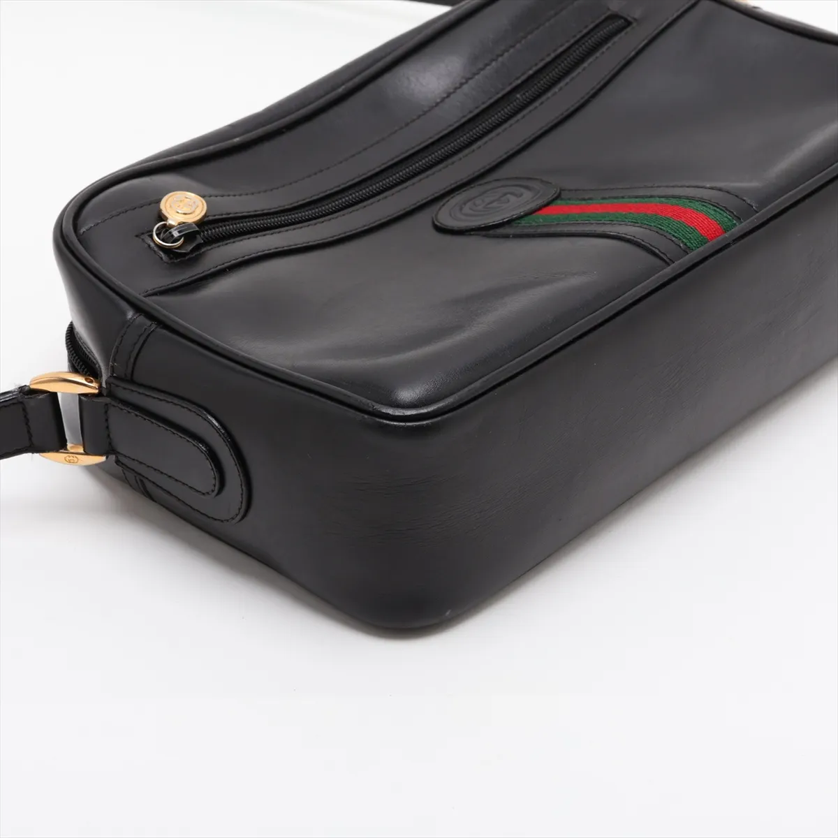 Sherry Line Leather Shoulder Bag, Black — view 4