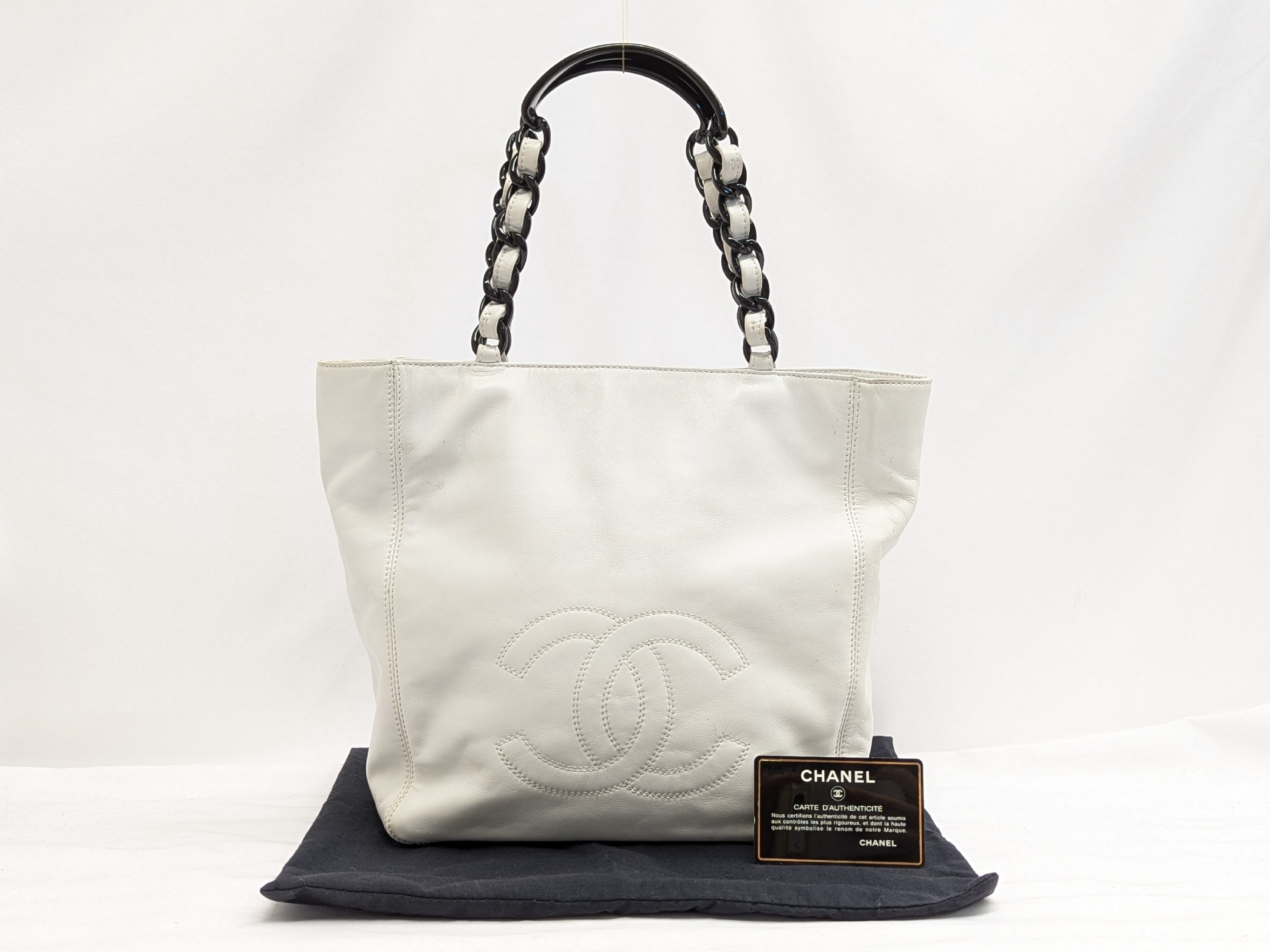 Calfskin Plastic Chain Tote Bag, White, Series 5 Tote Bag