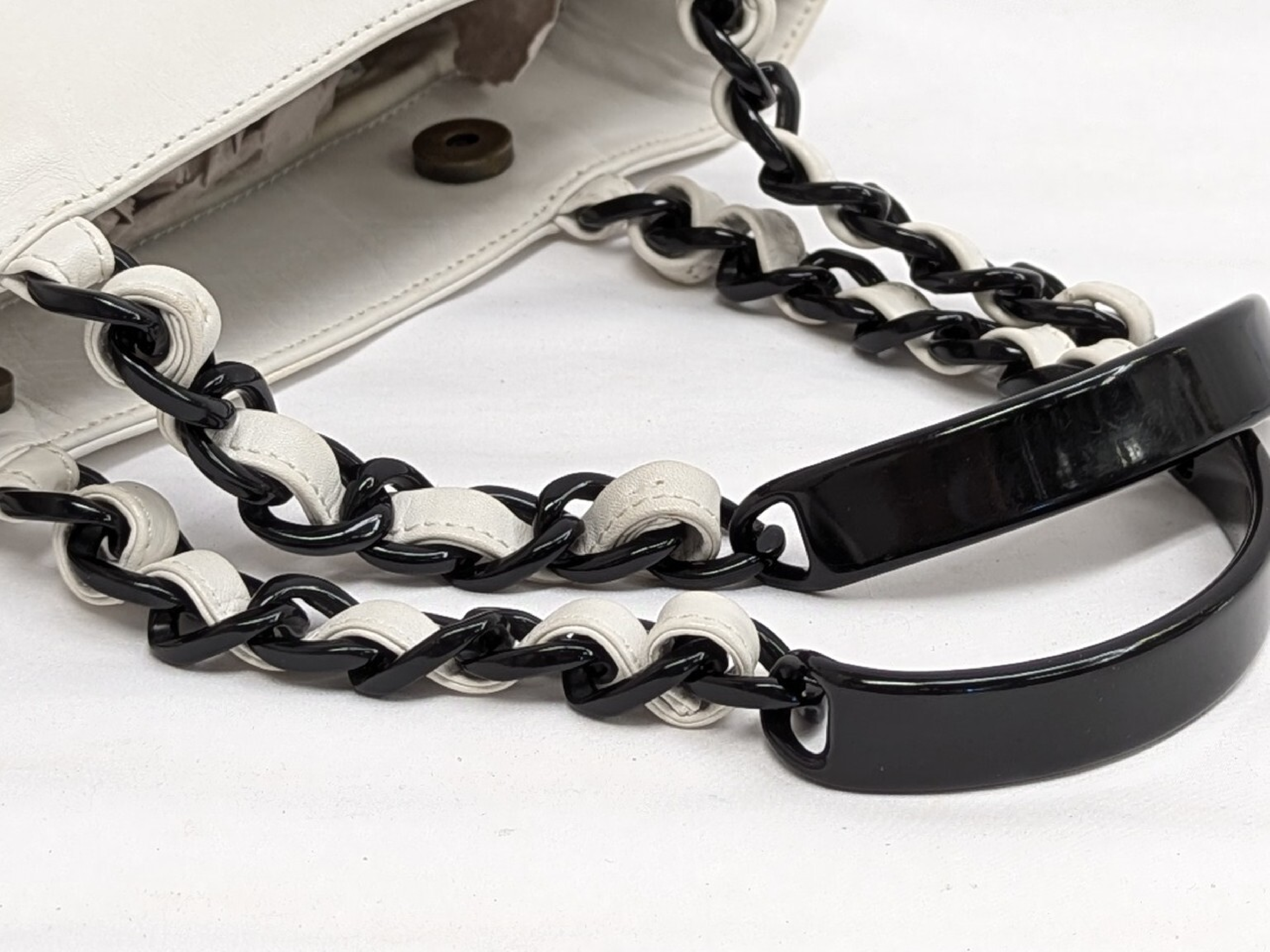 Calfskin Plastic Chain Tote Bag, White, Series 5 Tote Bag — view 6