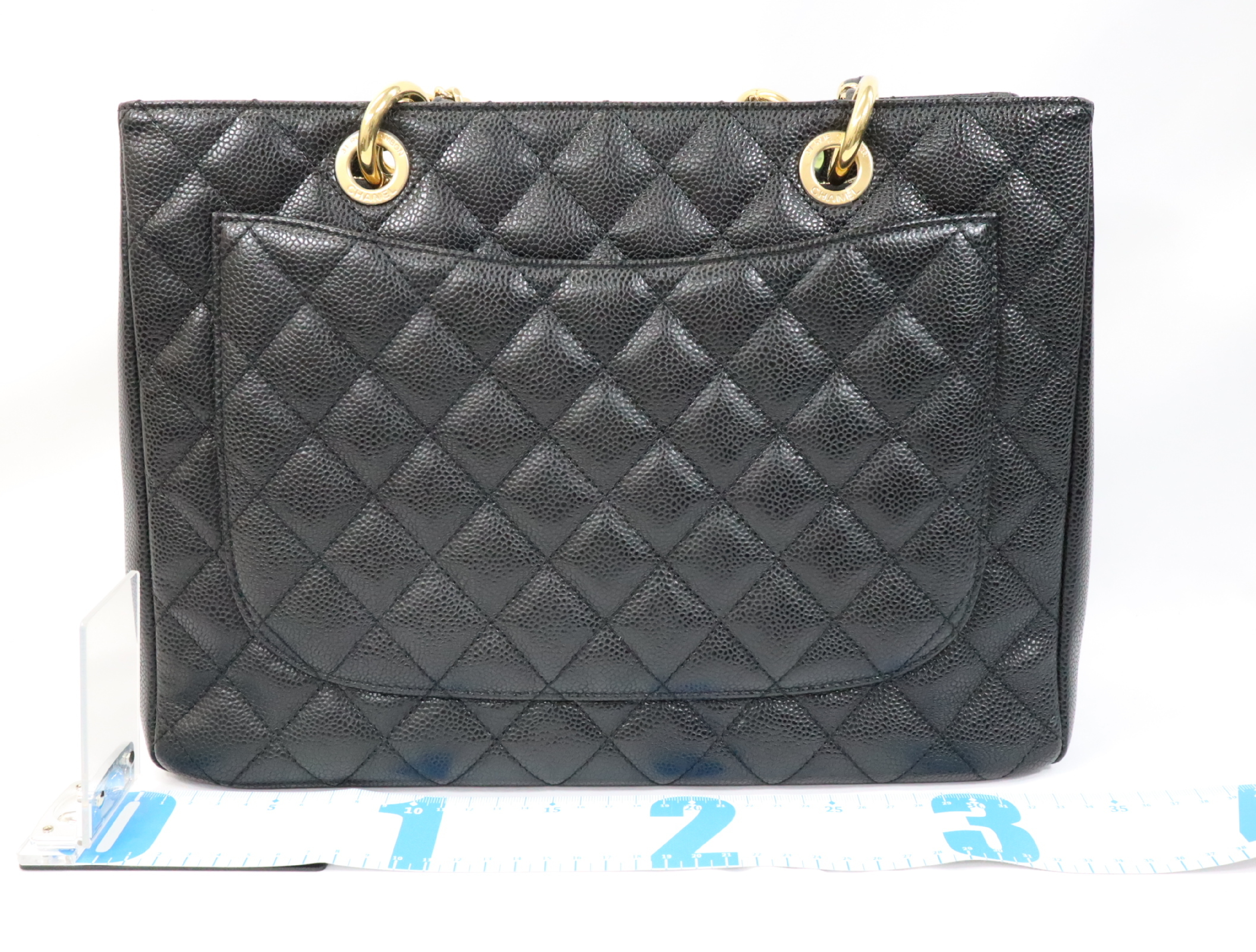 GST Caviar Skin Chain Tote Bag, Black, Serial Number 17 Series, Gold Hardware, A50995 Tote Bag — view 2