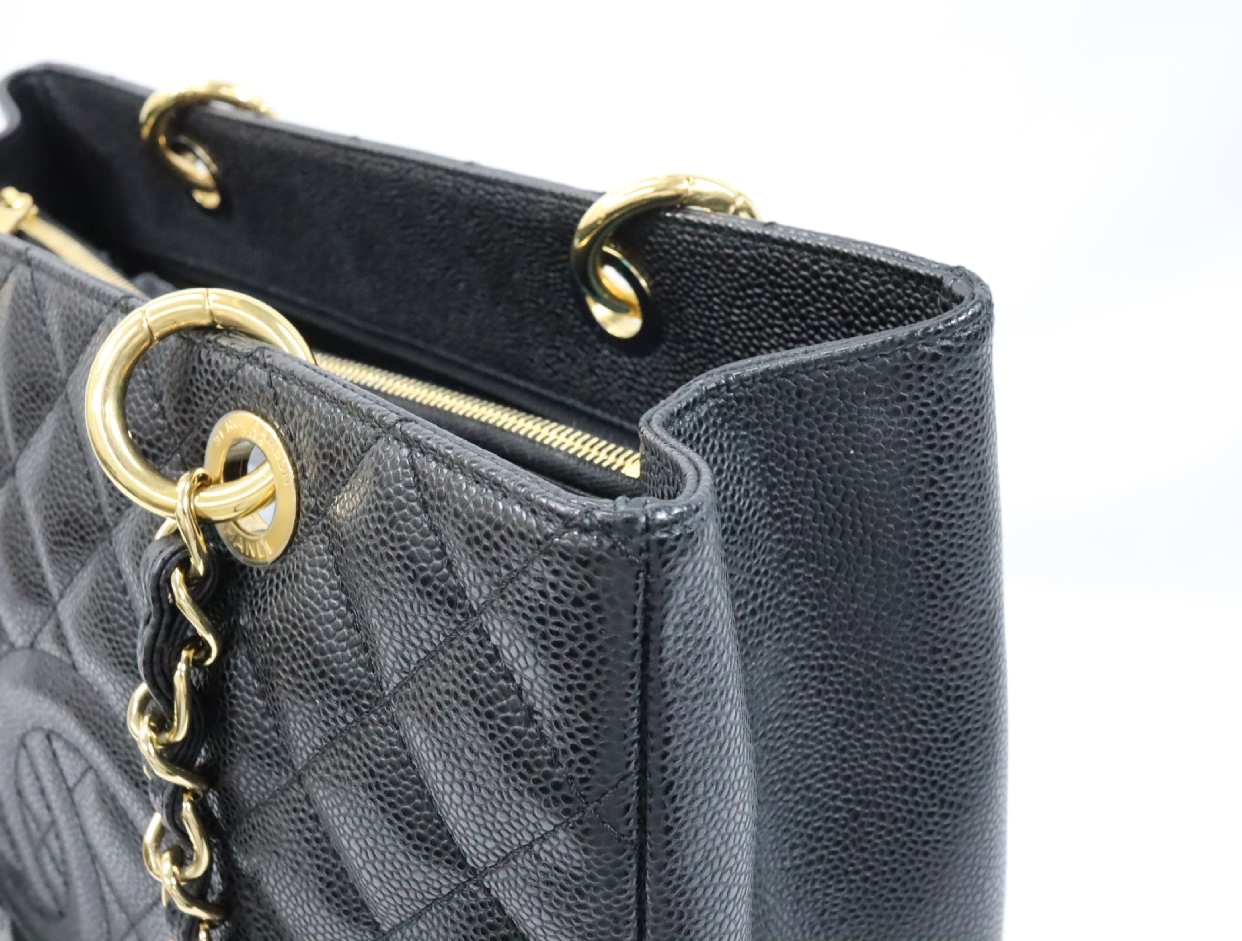 GST Caviar Skin Chain Tote Bag, Black, Serial Number 17 Series, Gold Hardware, A50995 Tote Bag — view 12