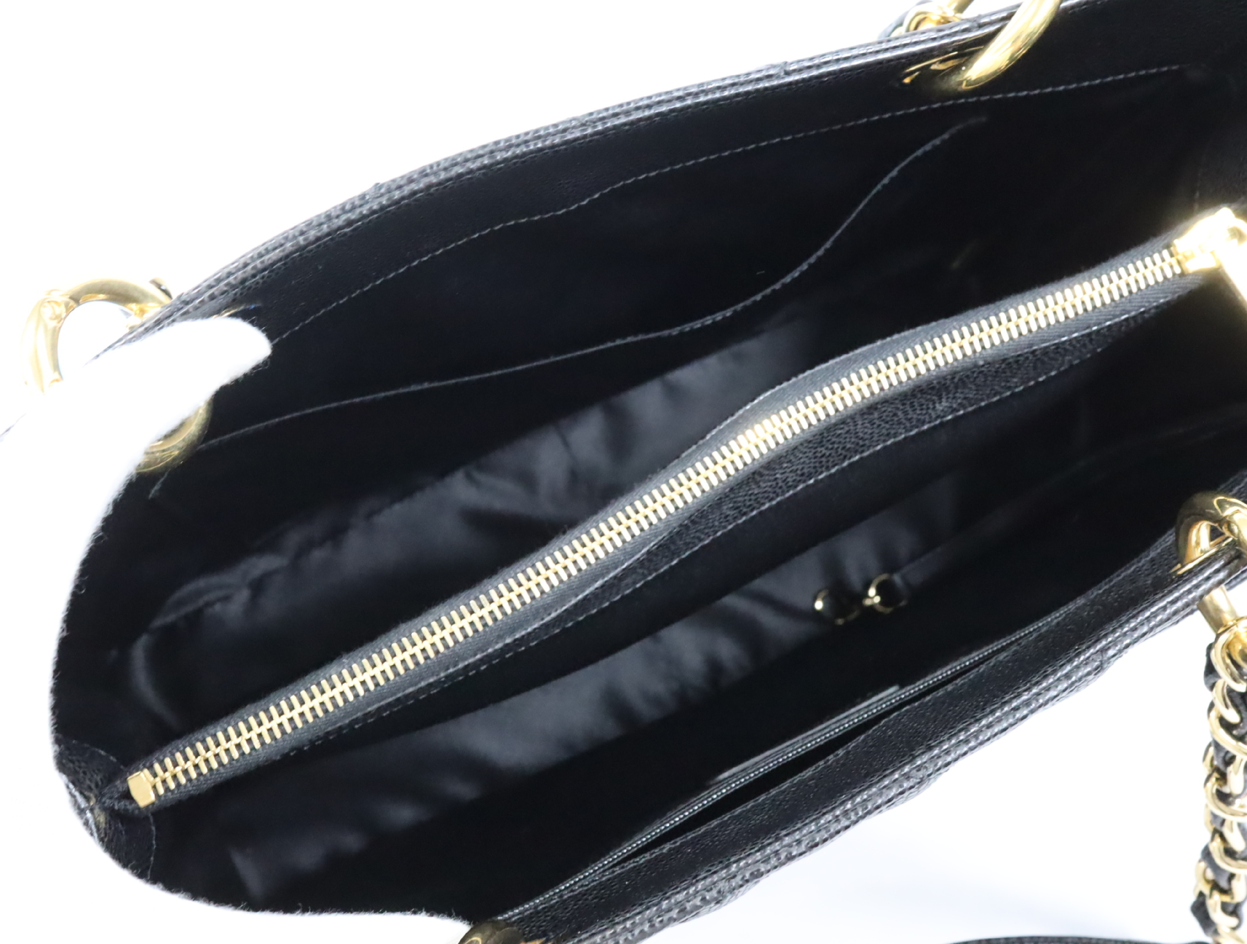 GST Caviar Skin Chain Tote Bag, Black, Serial Number 17 Series, Gold Hardware, A50995 Tote Bag — view 14