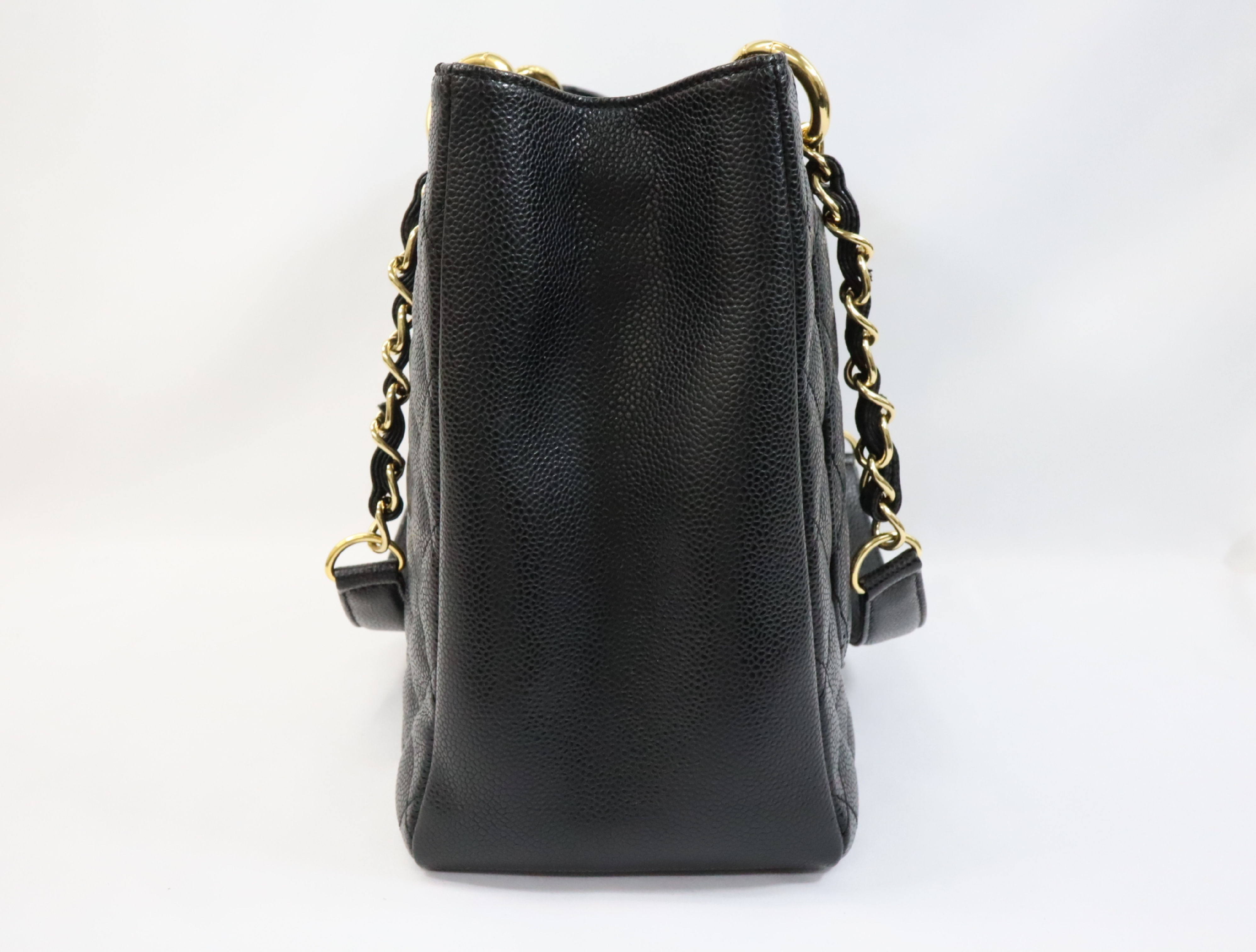 GST Caviar Skin Chain Tote Bag, Black, Serial Number 17 Series, Gold Hardware, A50995 Tote Bag — view 3