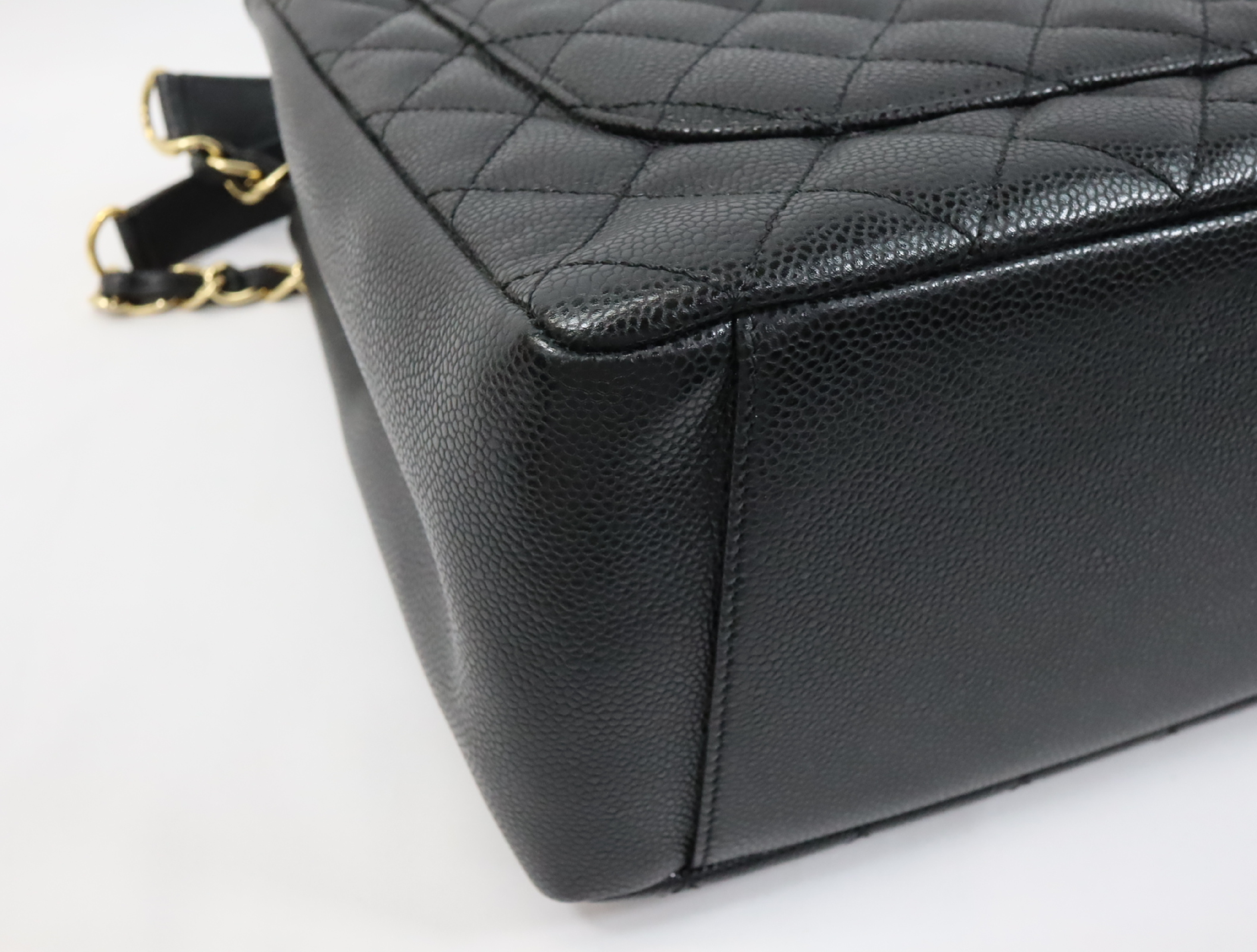 GST Caviar Skin Chain Tote Bag, Black, Serial Number 17 Series, Gold Hardware, A50995 Tote Bag — view 9