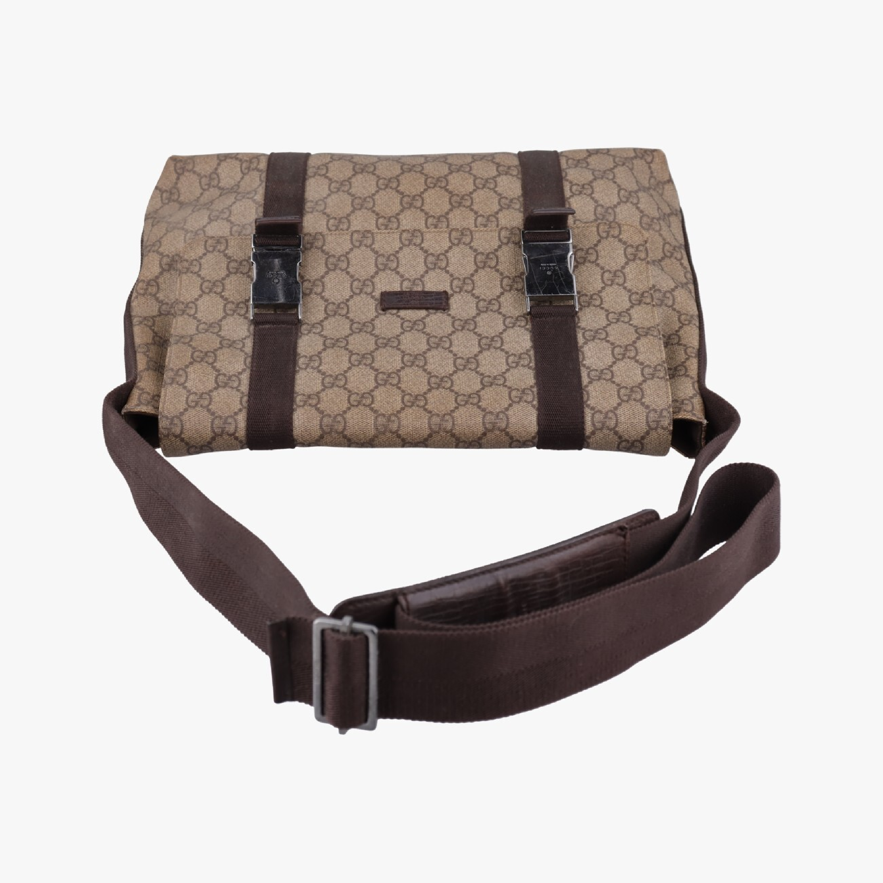 GG Supreme Double Buckle Shoulder Bag, Beige x Dark Brown PVC Coated Canvas, 122373 — view 5