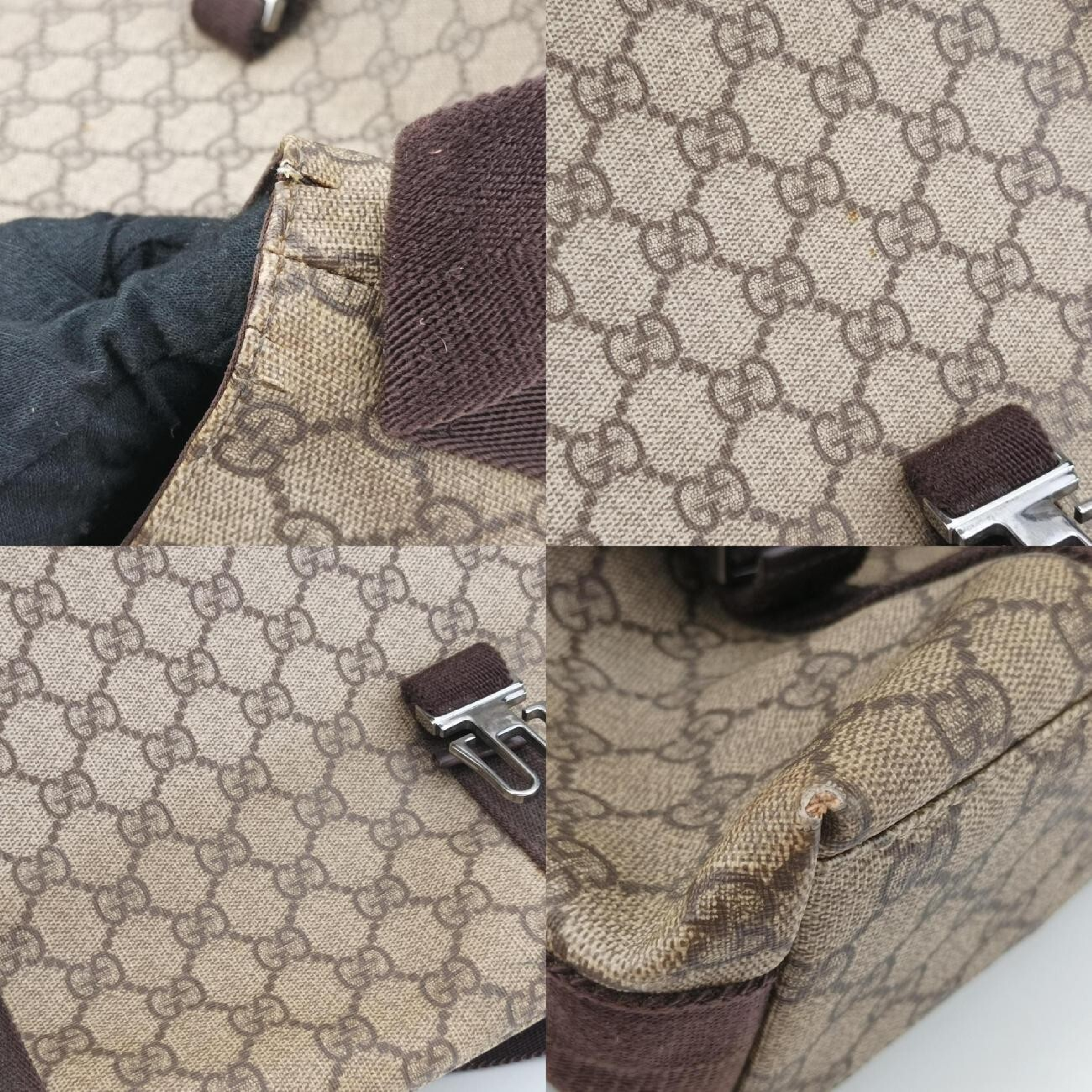 GG Supreme Double Buckle Shoulder Bag, Beige x Dark Brown PVC Coated Canvas, 122373 — view 9