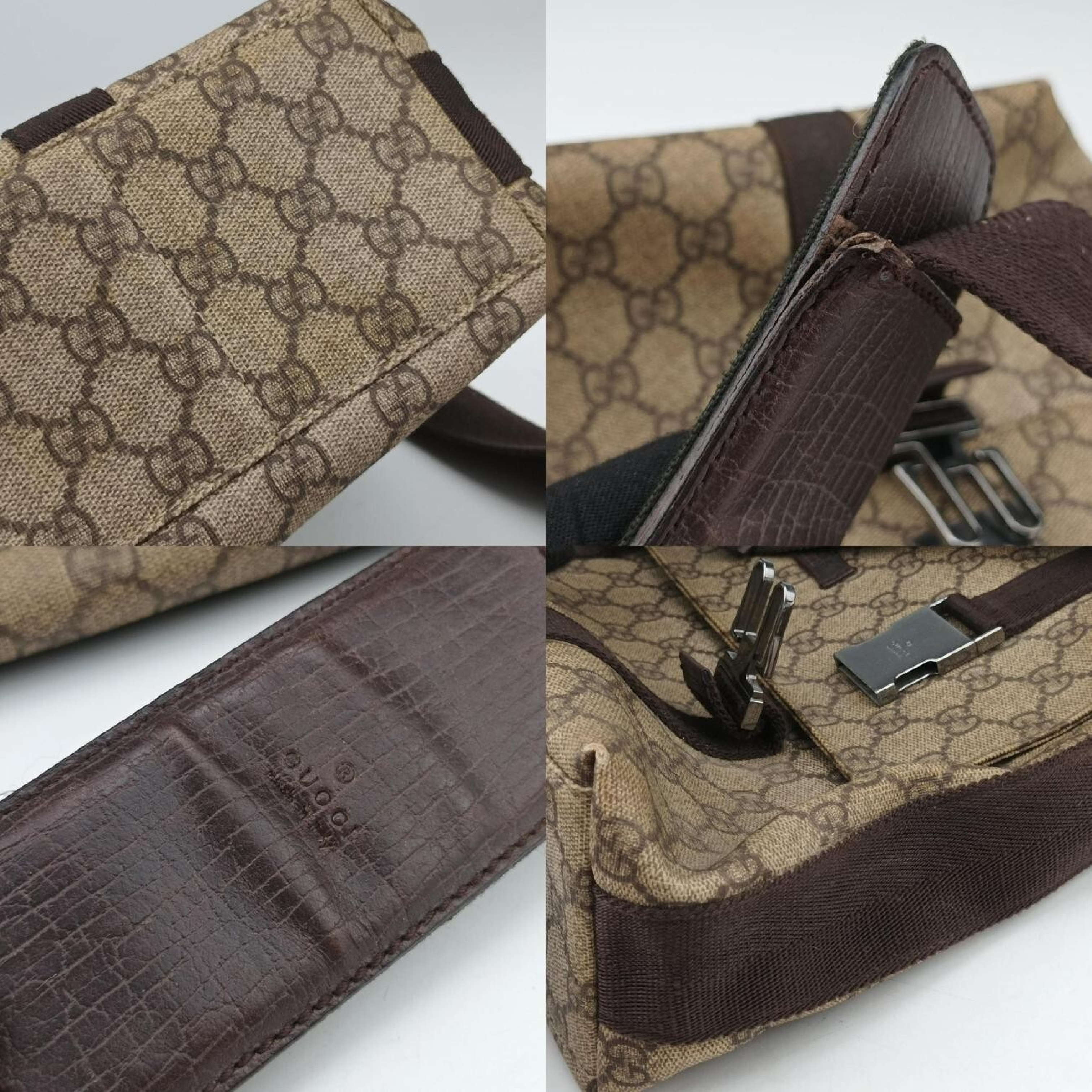 GG Supreme Double Buckle Shoulder Bag, Beige x Dark Brown PVC Coated Canvas, 122373 — view 10