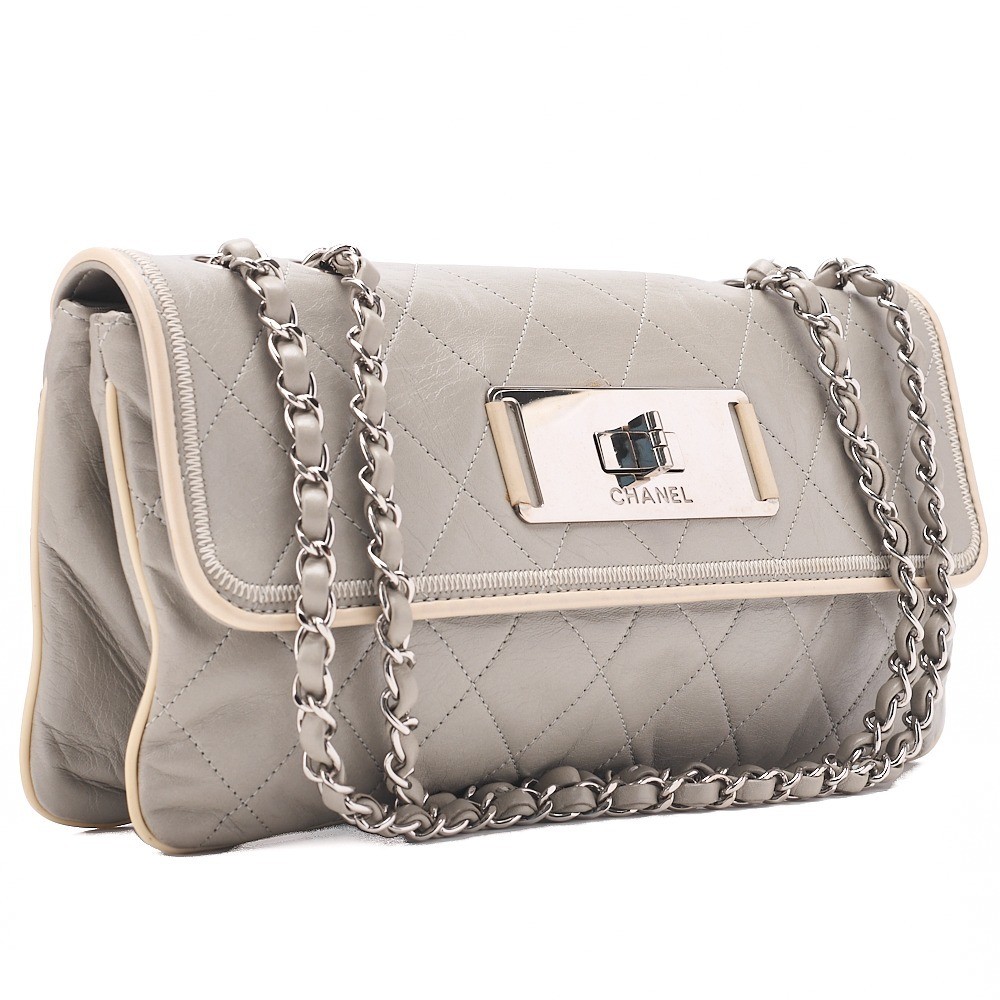 Lambskin Matelassé 2.55 Single Flap Chain Shoulder Bag, Gray — view 4