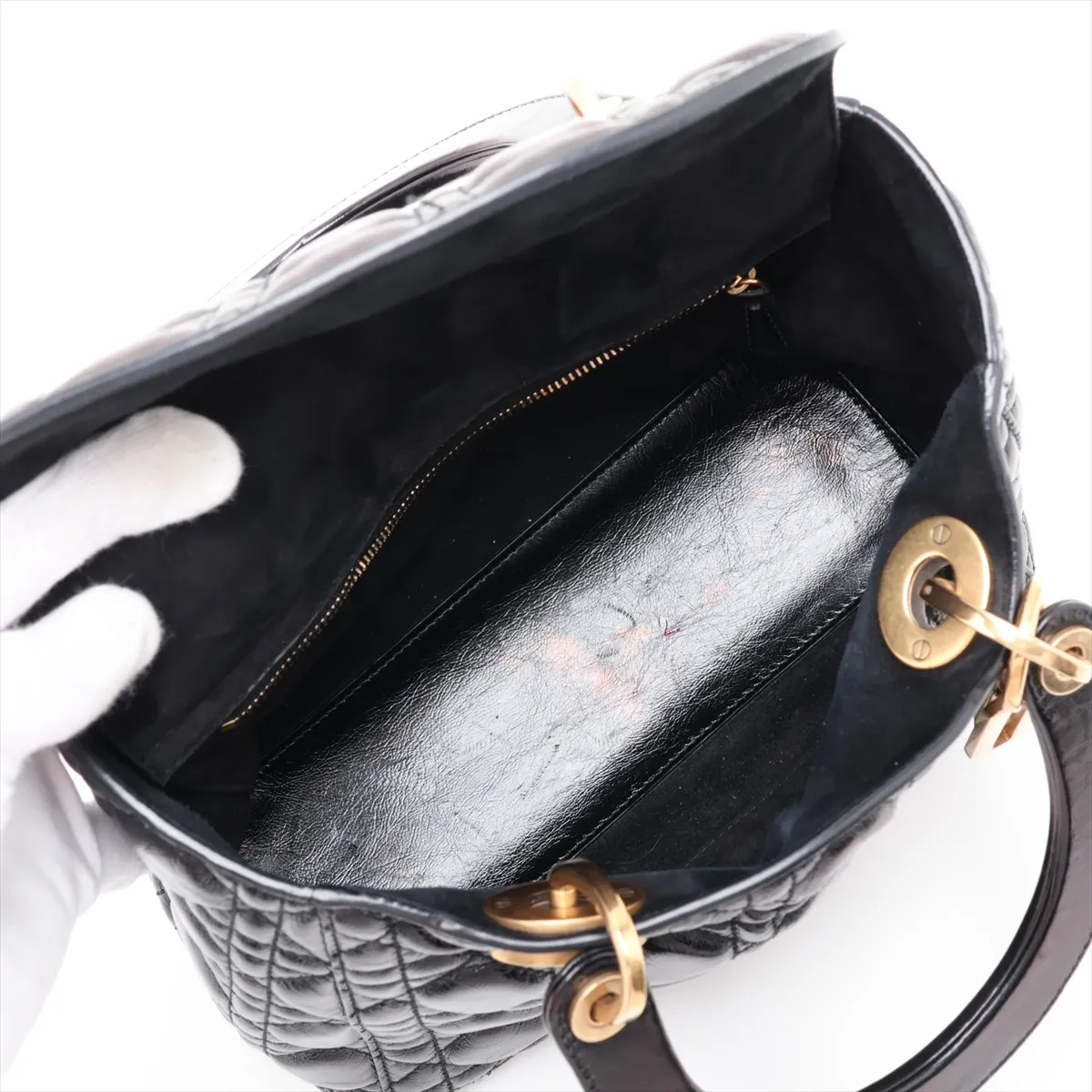 Cannage Lady Dior Leather 2-Way Handbag, Black — view 8