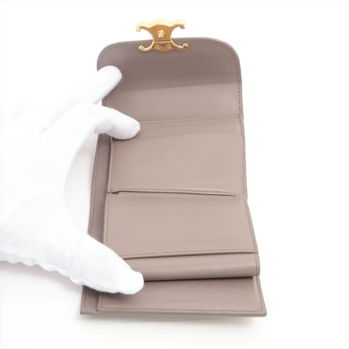 Triomphe Small Flap Wallet Leather Compact Wallet Beige — view 4