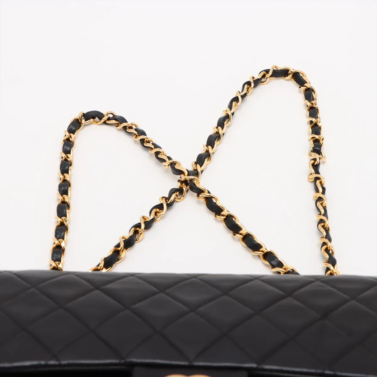 [Individually packaged] Chanel Matelassé 25 Lambskin Double Flap Double Chain Bag, Black with Gold Hardware, 1515285, Series 1, A01112 — view 6