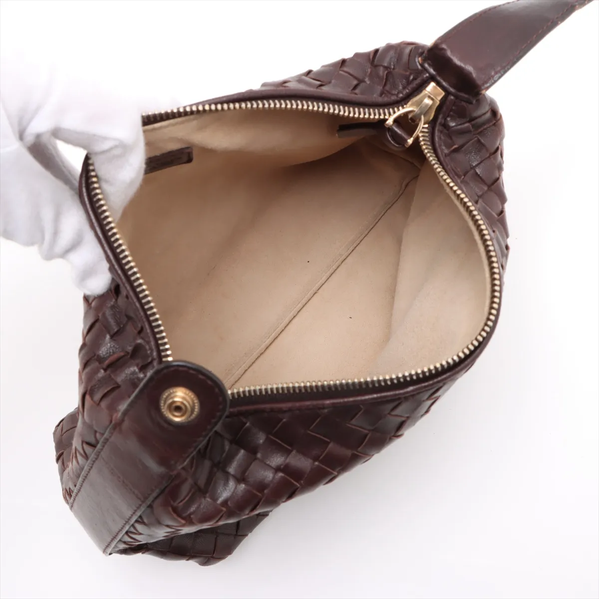 Intrecciato Leather Handbag Brown — view 7