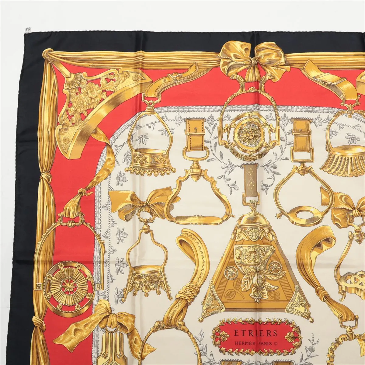 Carre 90 ETRIERS Stirrup Scarf Silk Black Thread — view 2