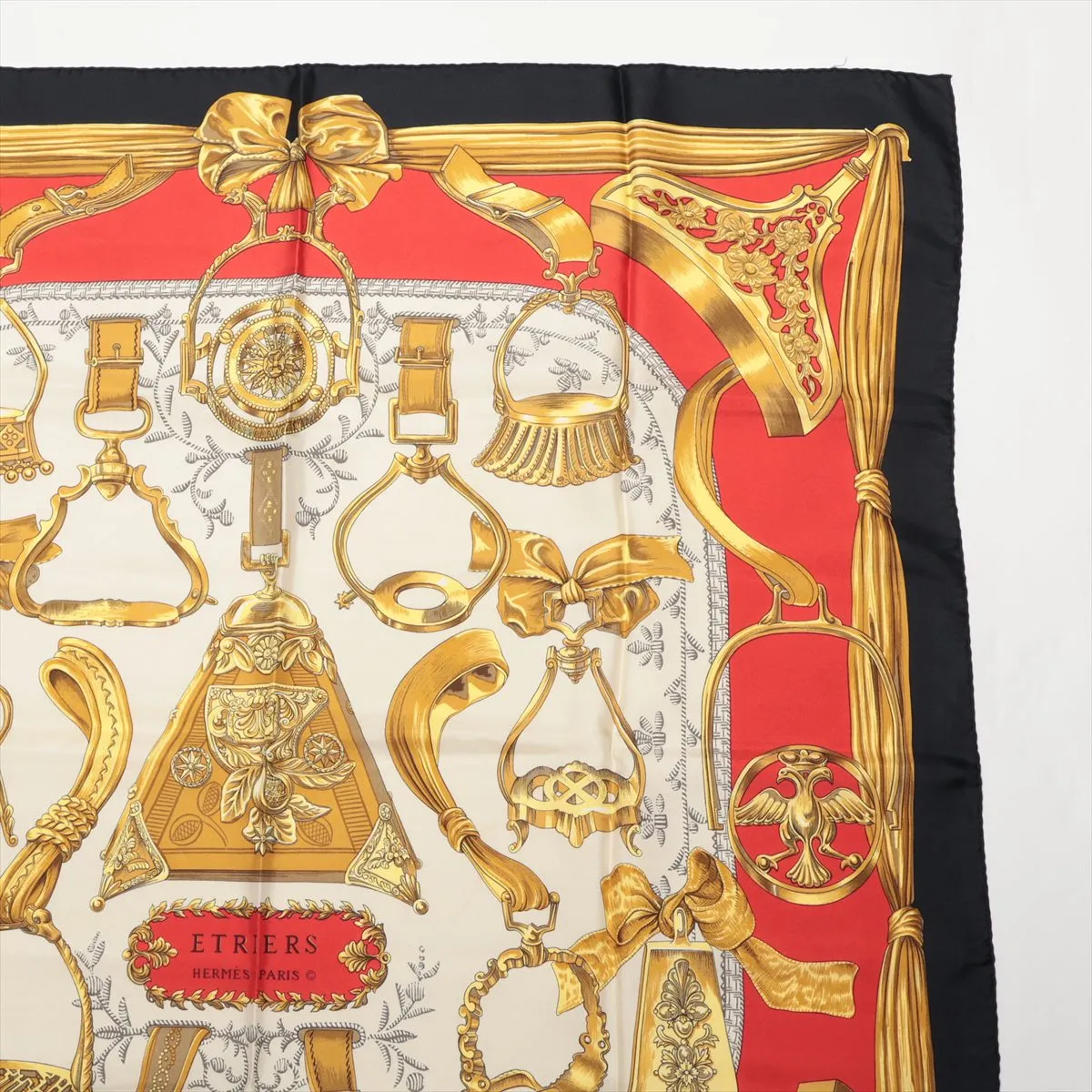 Carre 90 ETRIERS Stirrup Scarf Silk Black Thread — view 3