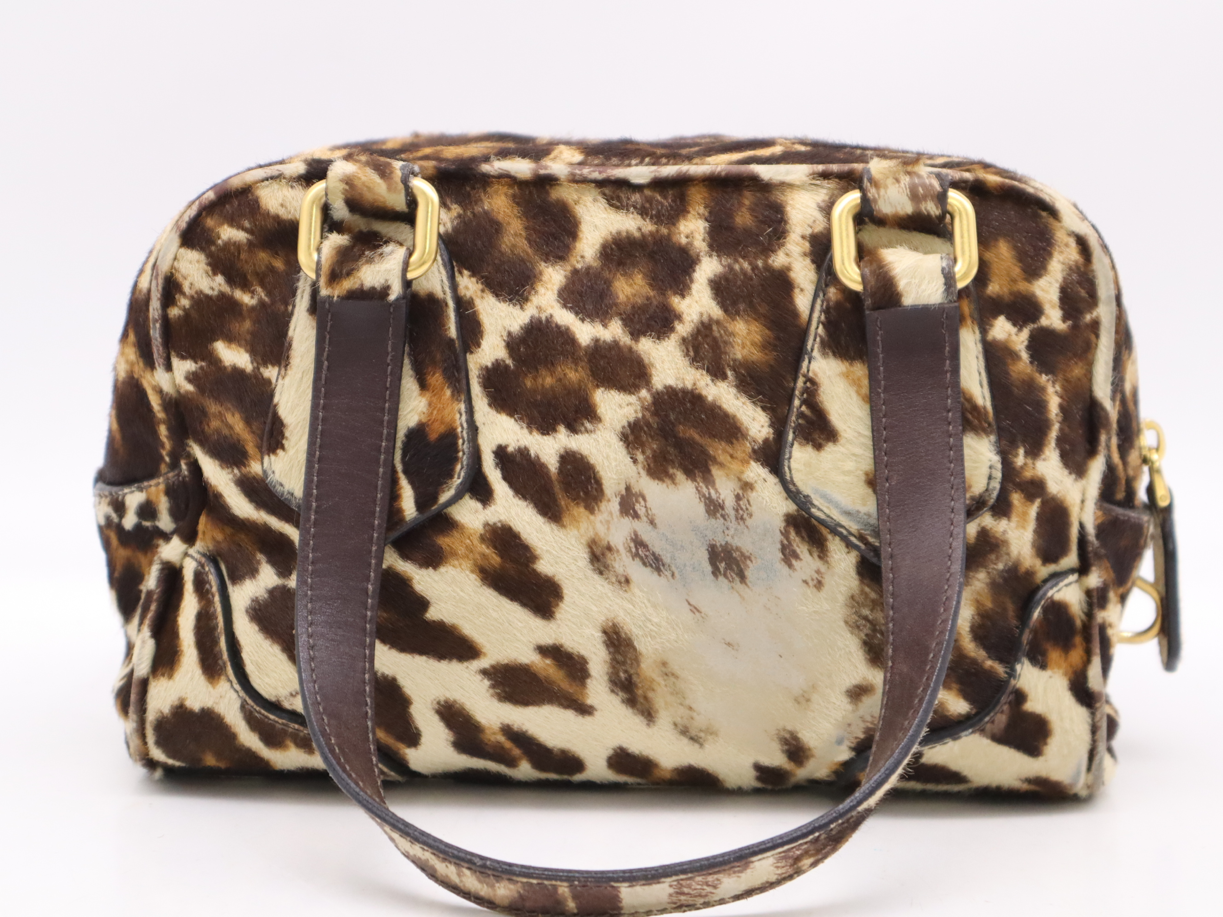 Harako leopard pattern handbag Brown GD metal fittings Handbag with 2 keys, crochet and card — view 2