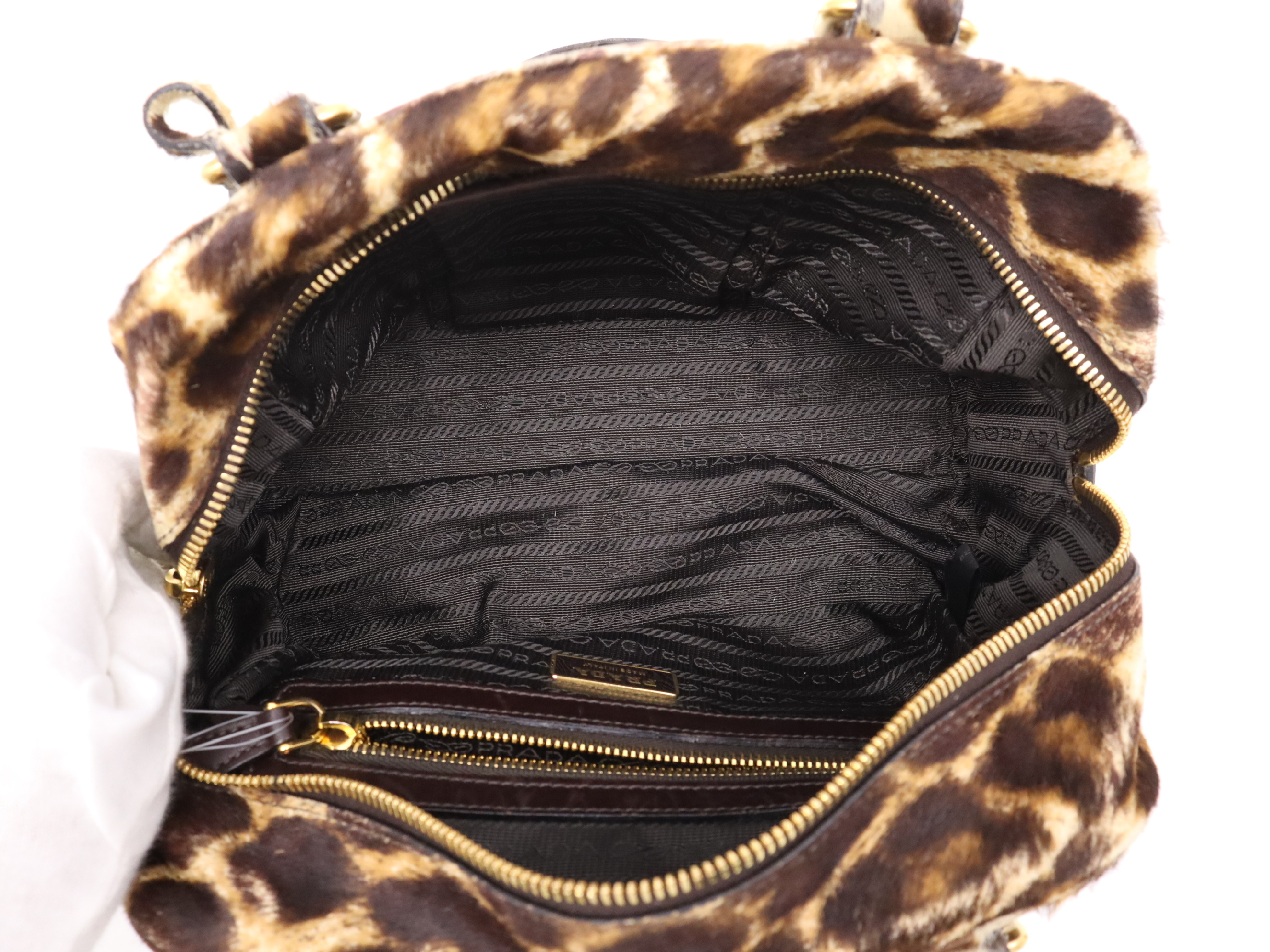 Harako leopard pattern handbag Brown GD metal fittings Handbag with 2 keys, crochet and card — view 11