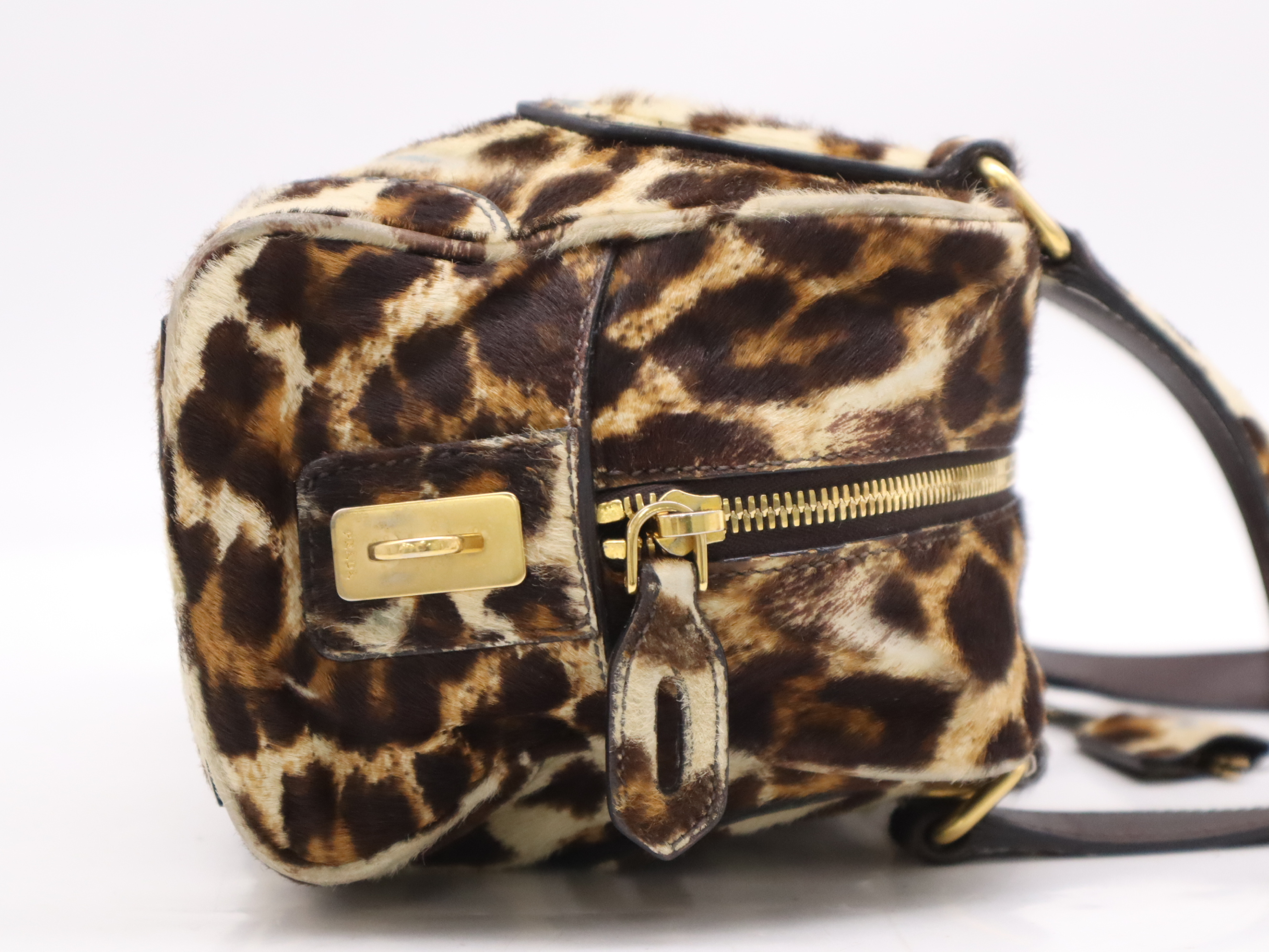 Harako leopard pattern handbag Brown GD metal fittings Handbag with 2 keys, crochet and card — view 5