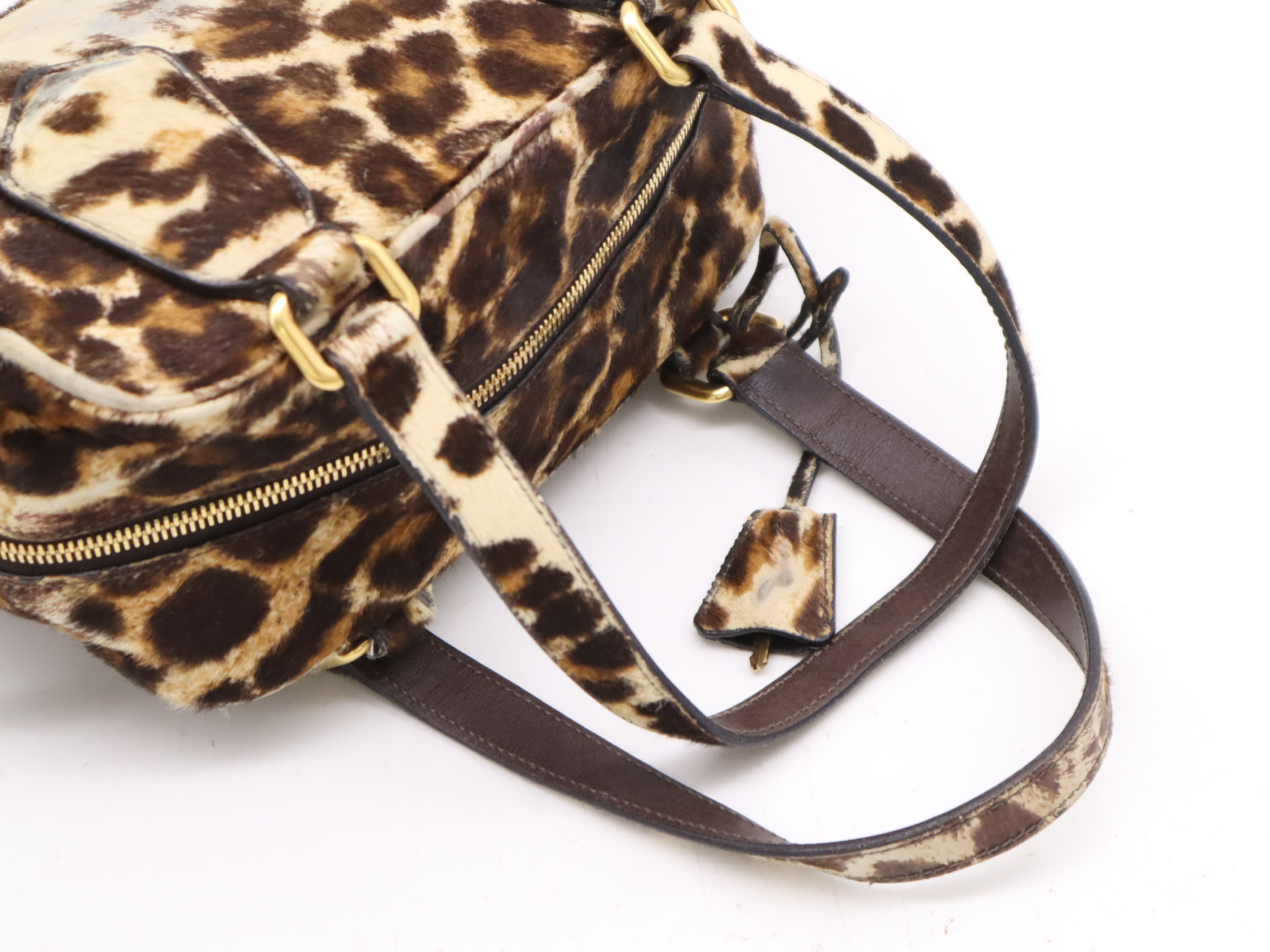 Harako leopard pattern handbag Brown GD metal fittings Handbag with 2 keys, crochet and card — view 6