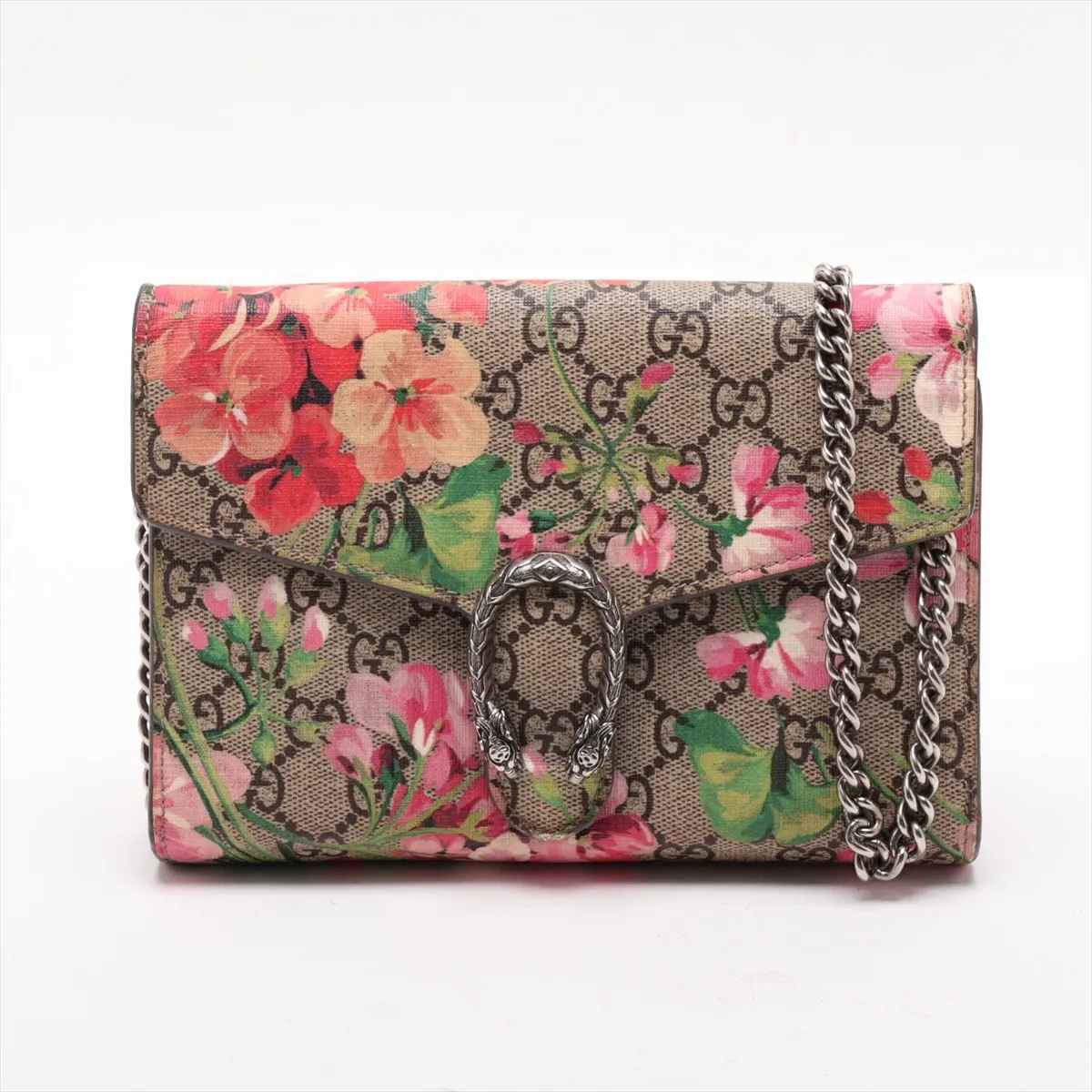 GG Blooms Dionysus PVC x Suede Chain Shoulder Bag, Beige, 401231