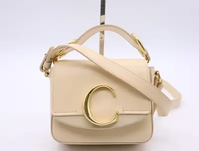 Calf suede Chloe C 2-way handbag, ivory, gold hardware