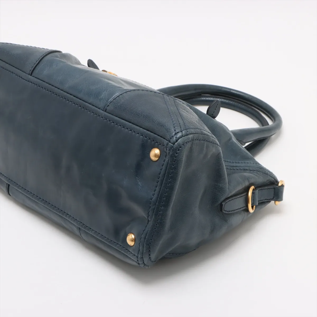 Vitello Shine Leather 2WAY Handbag Blue BL0728 Bearer Guarantee — view 3